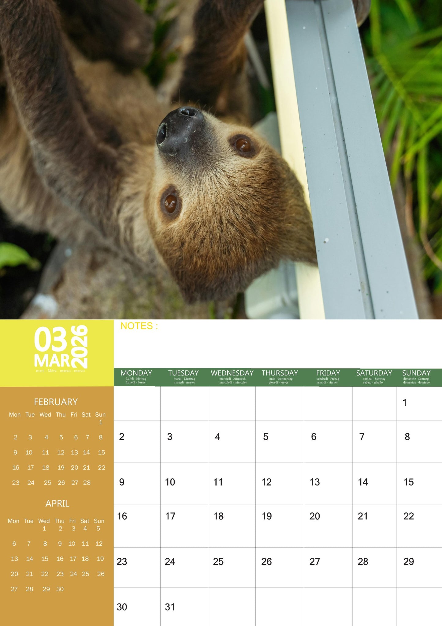 Sloths Calendar 2026 – M-PRA Range