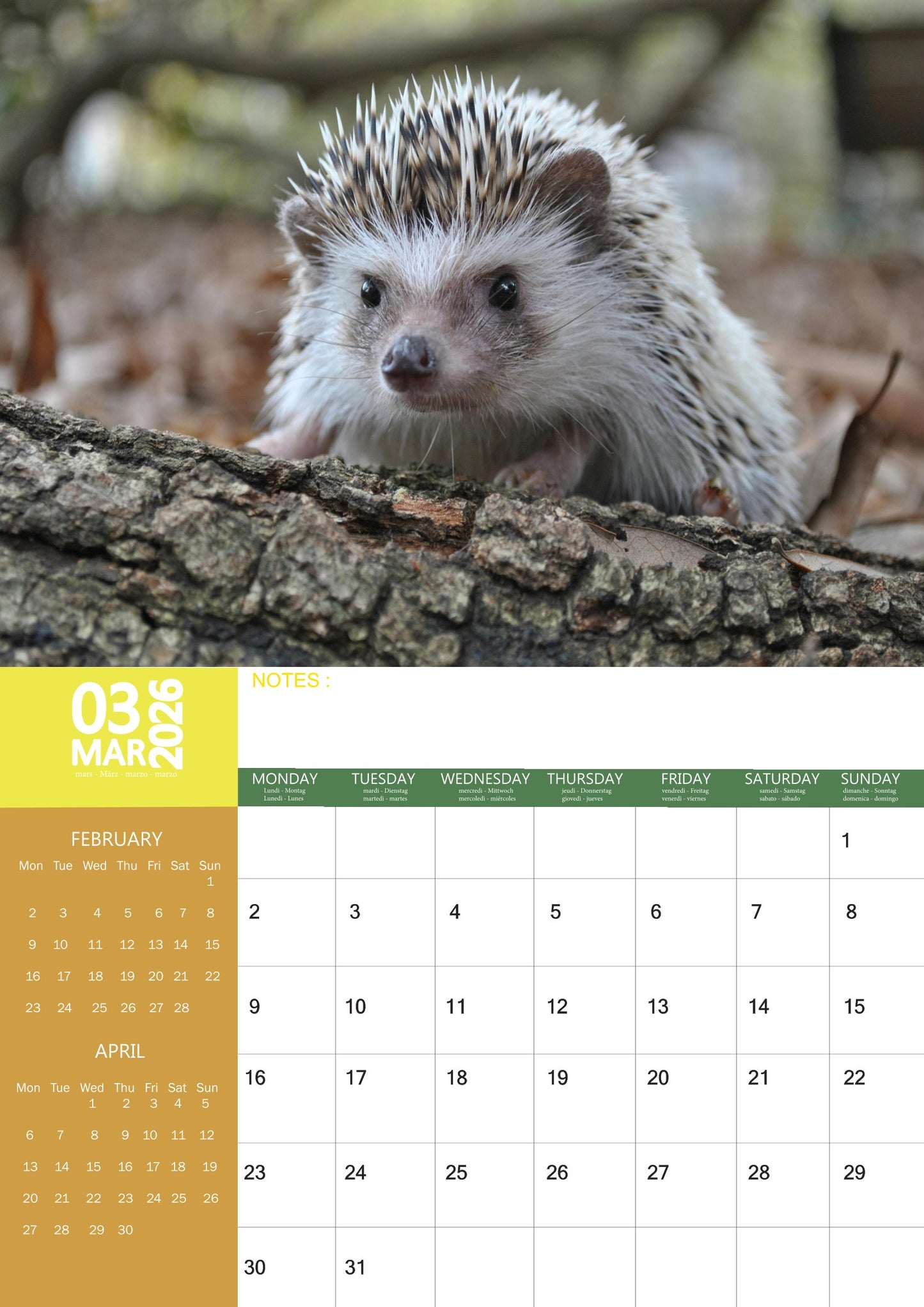 Hedgehog Calendar 2026 – M-PRA Range