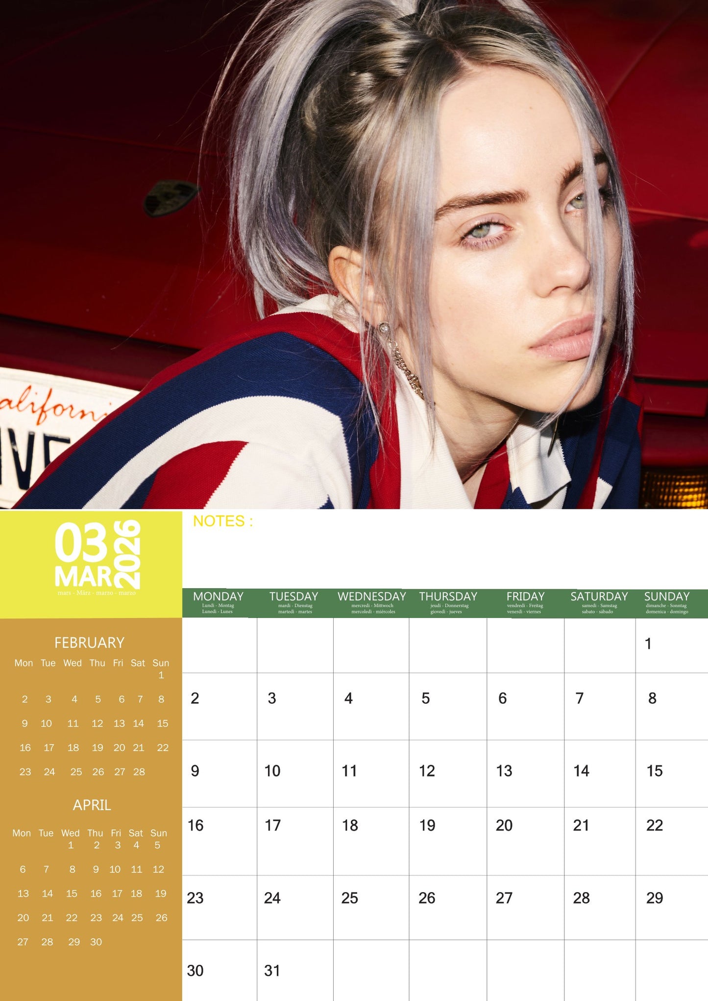 Billie Eilish Music Calendar 2026 – M-PRA Range