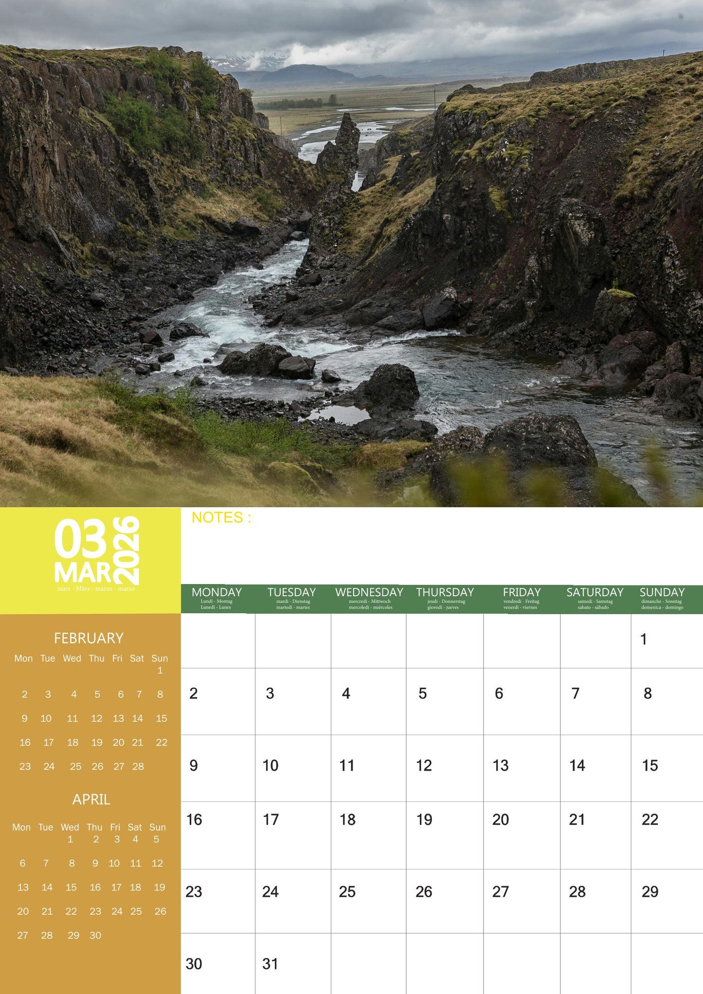 Iceland Calendar 2026 – M-PRA Range