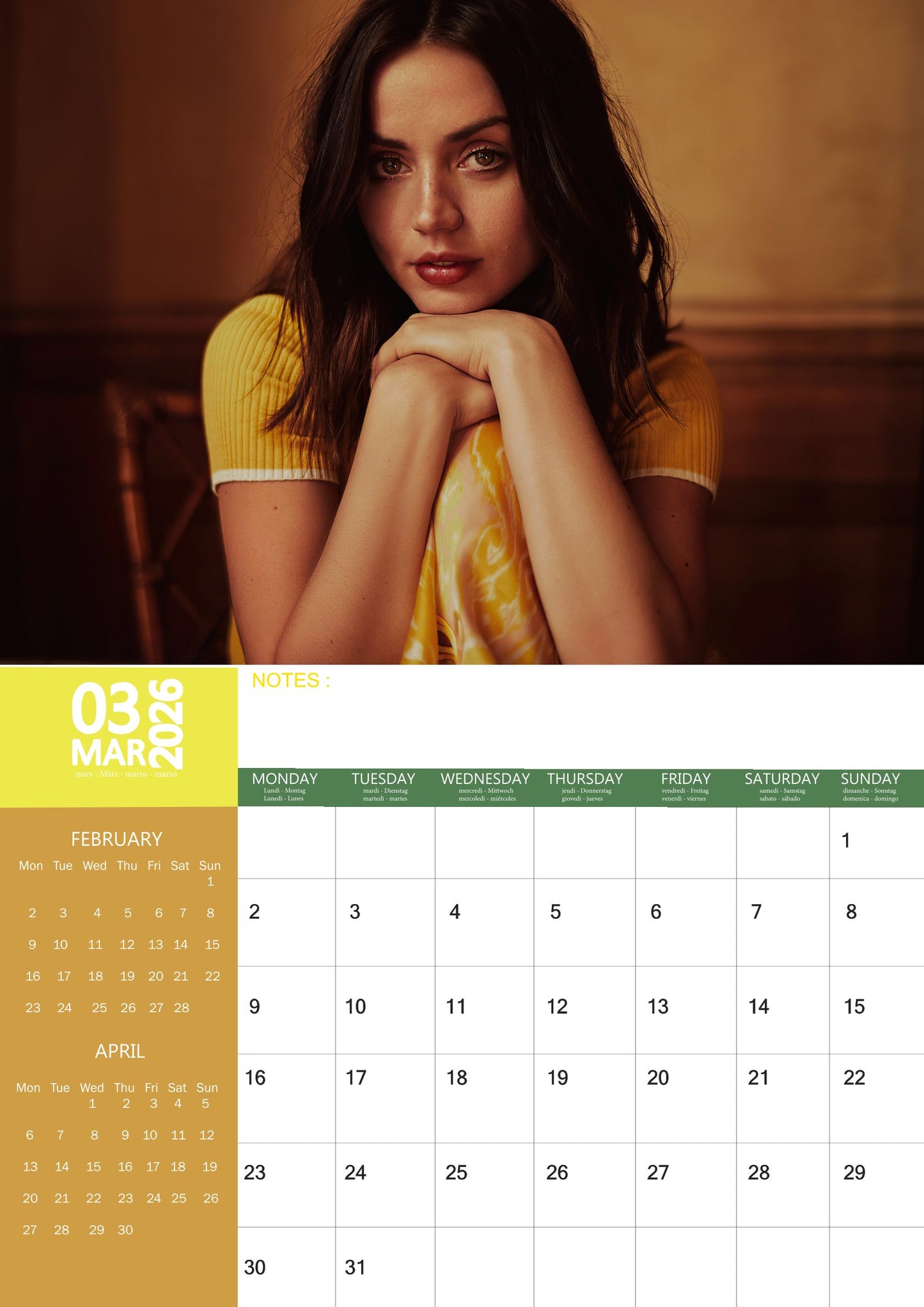Ana De Armas Celebrity Calendar 2026 – M-PRA Range