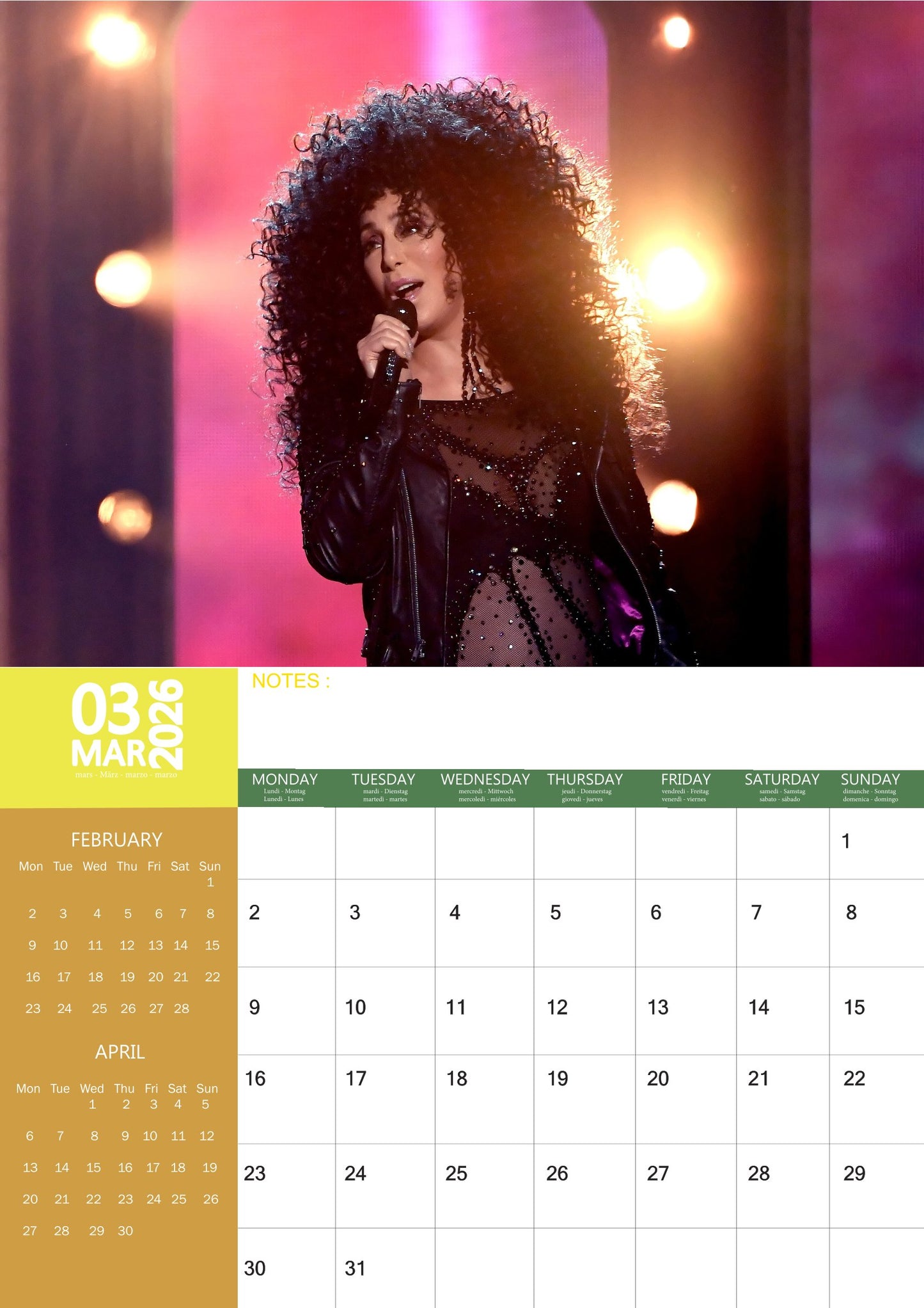 Cher Music Calendar 2026 – M-PRA Range