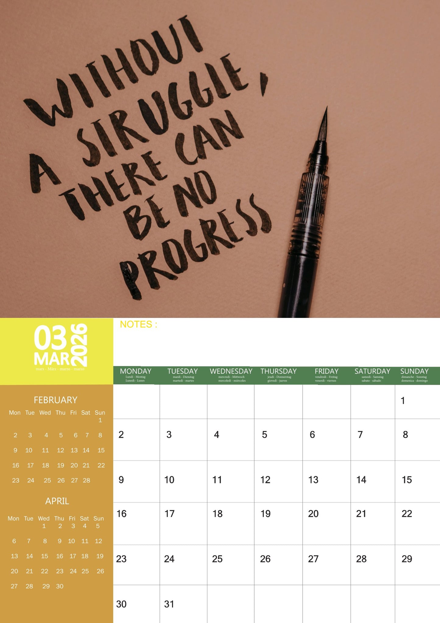 Inspirational Quotes Art Calendar 2026 – M-PRA Range