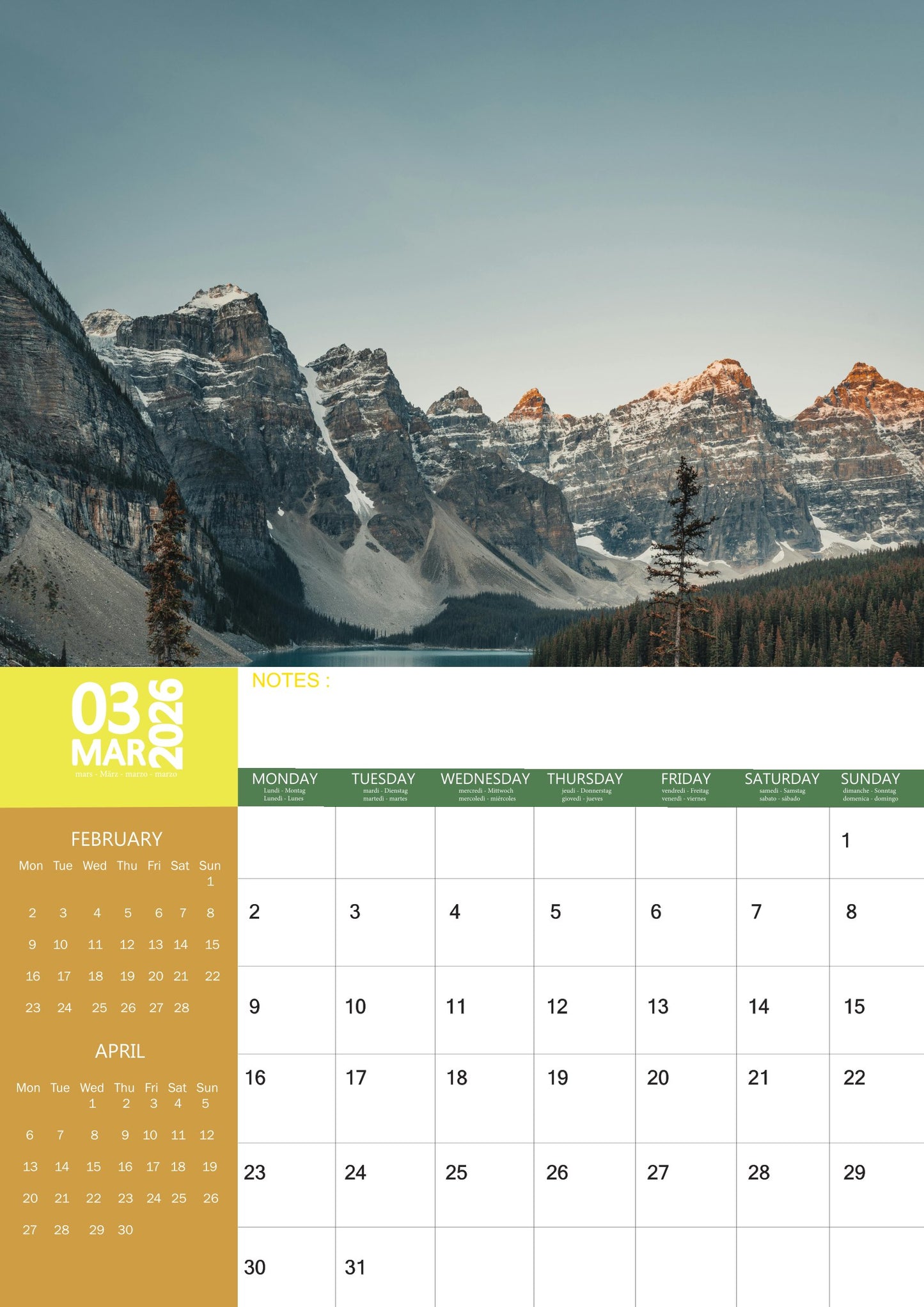 Mountains Natural Calendar 2026 – M-PRA Range