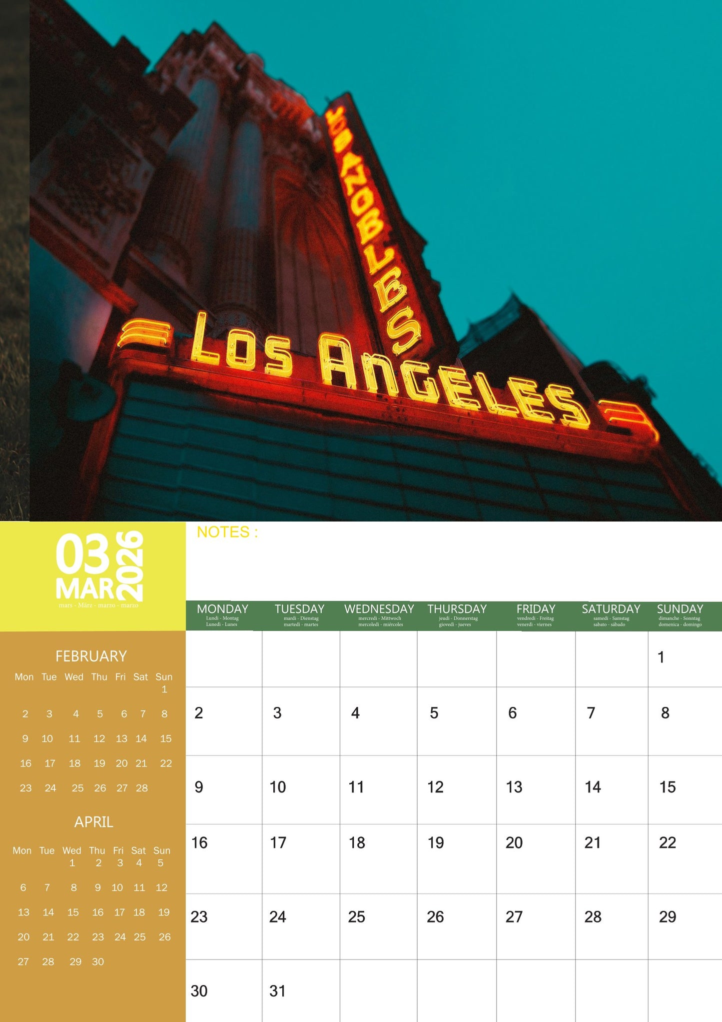 Los Angeles Calendar 2026 – M-PRA Range