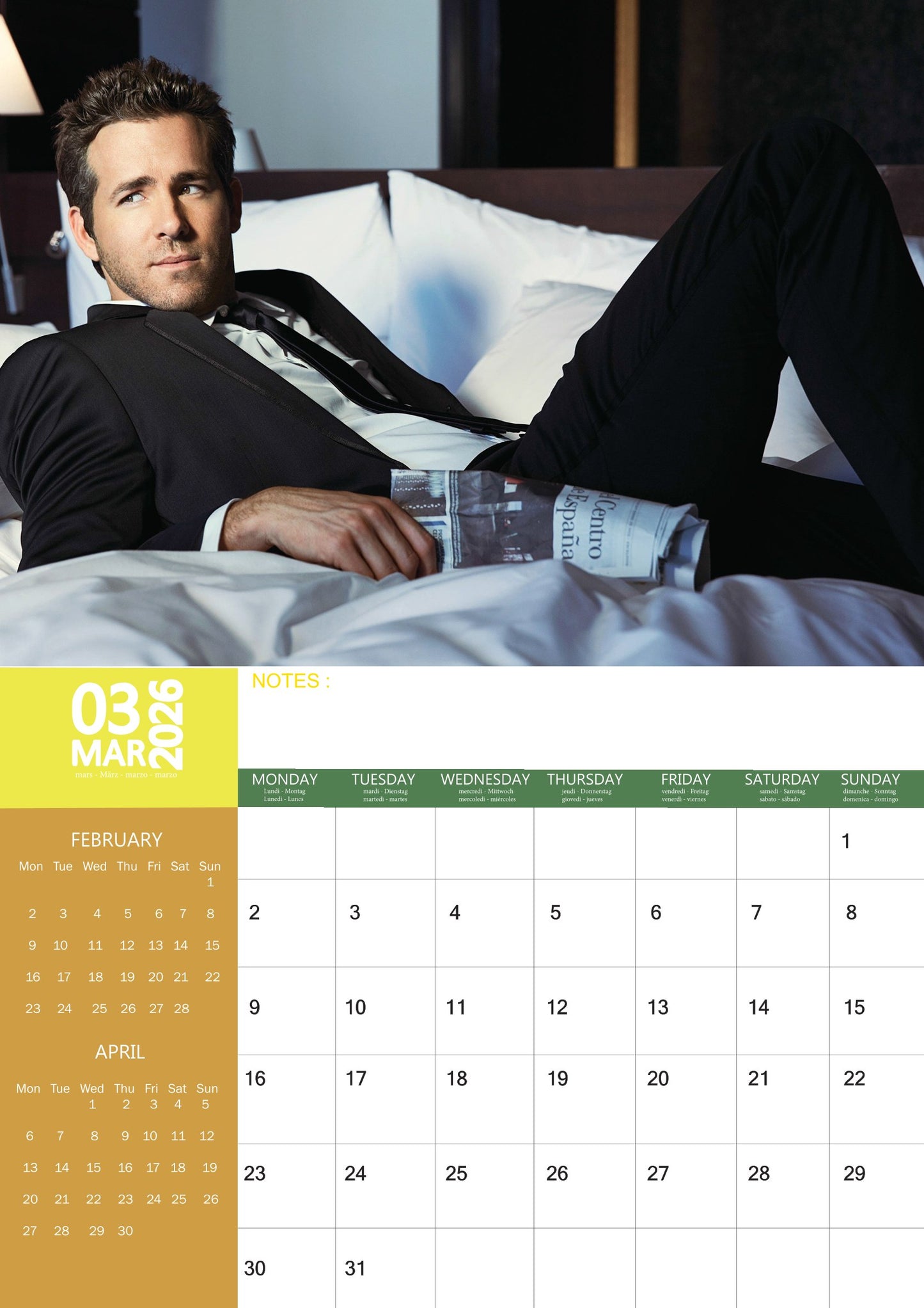 Ryan Reynolds Celebrity Calendar 2026 – M-PRA Range