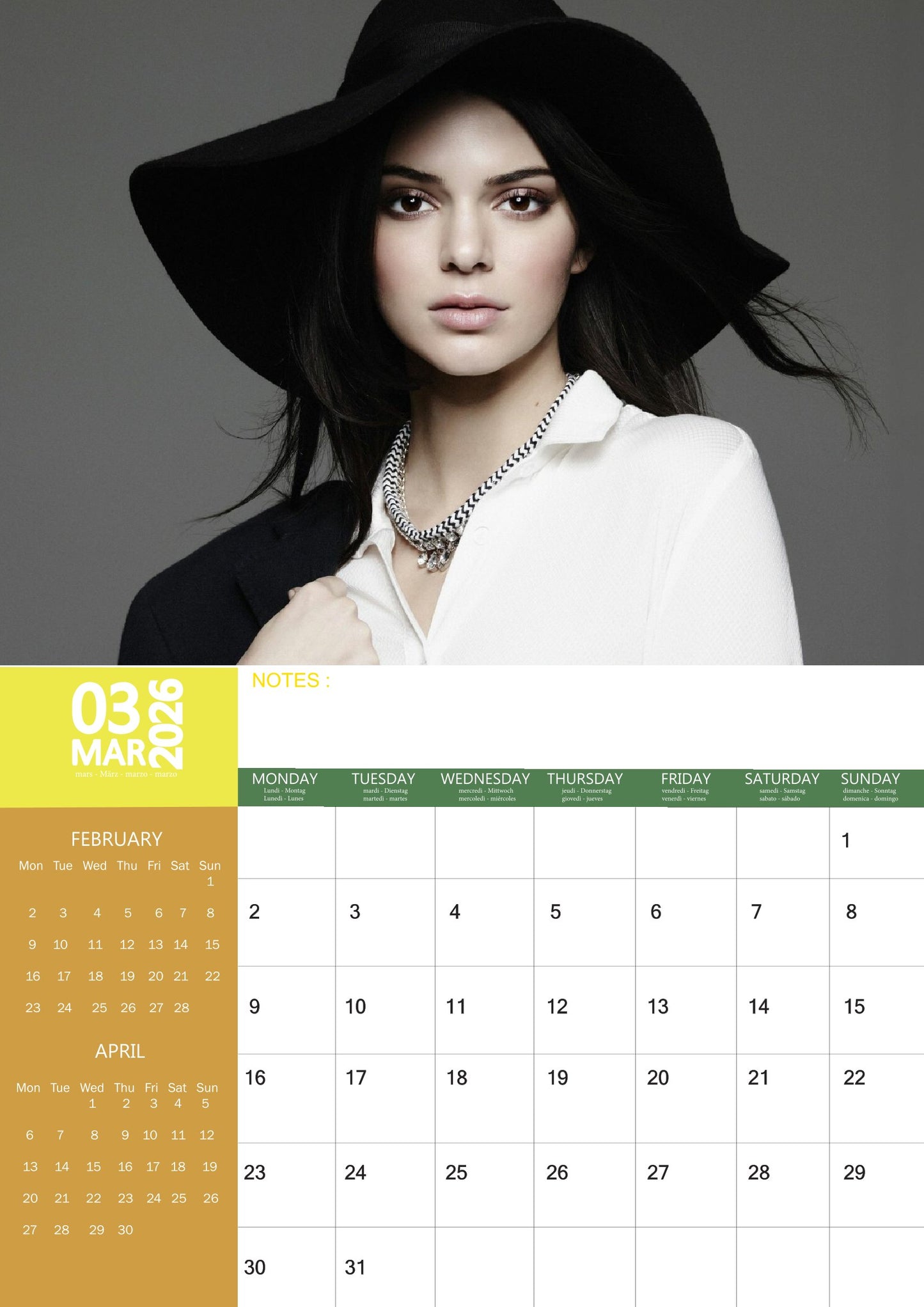 Kendall Jenner Celebrity Calendar 2026 – M-PRA Range