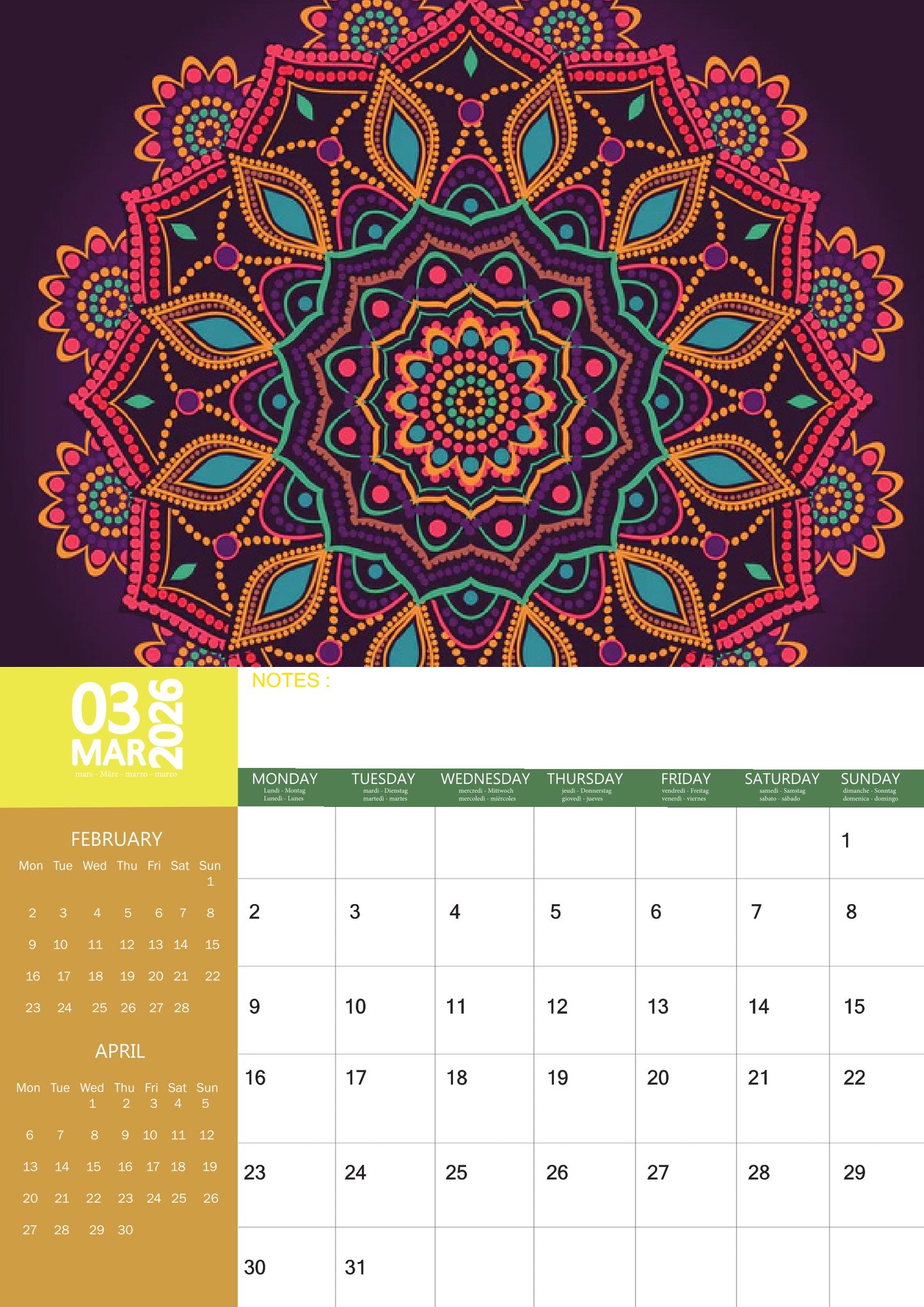 Mandalas Art Calendar 2026 – M-PRA Range