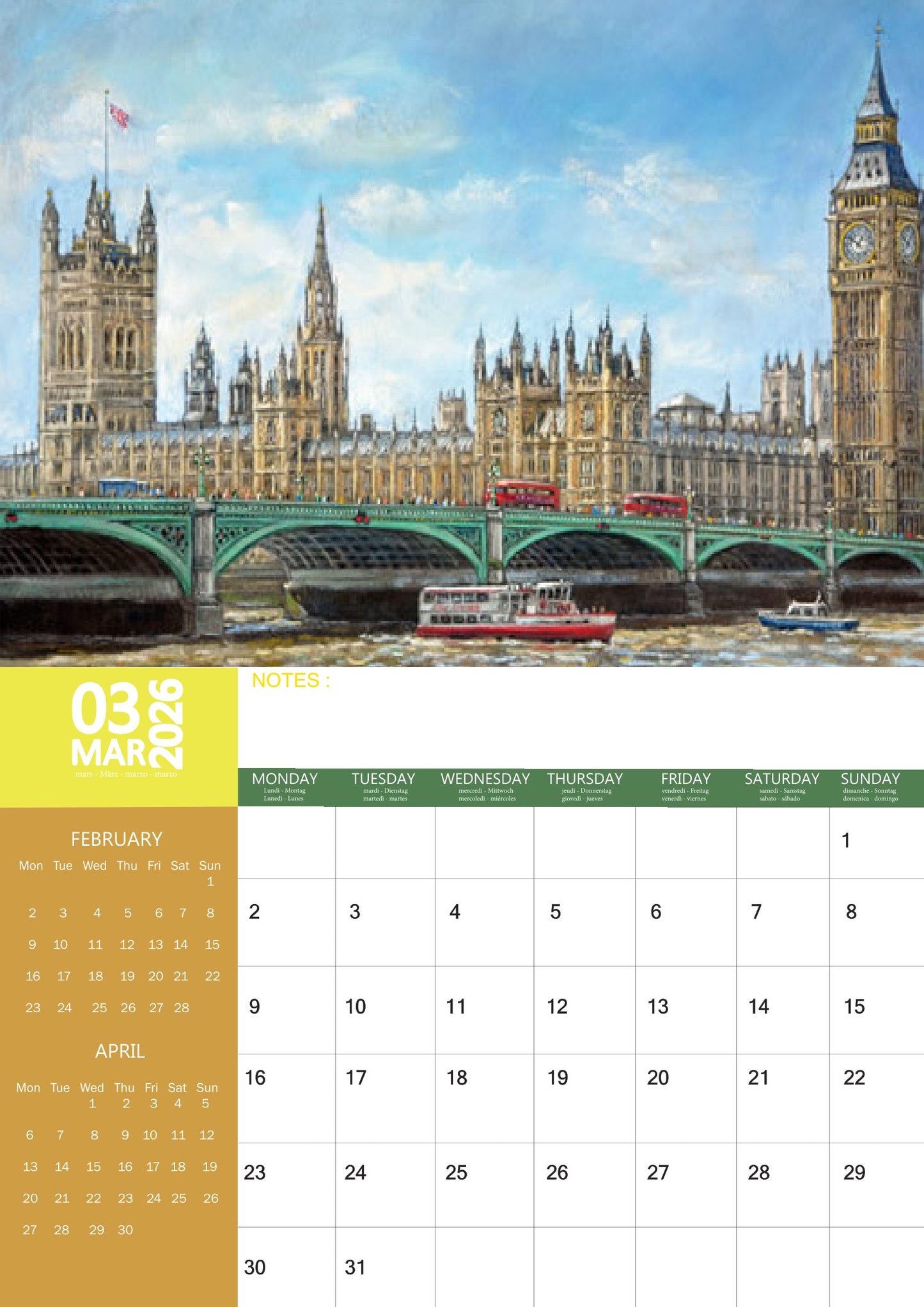 London Art Skyline Calendar 2026 – M-PRA Range
