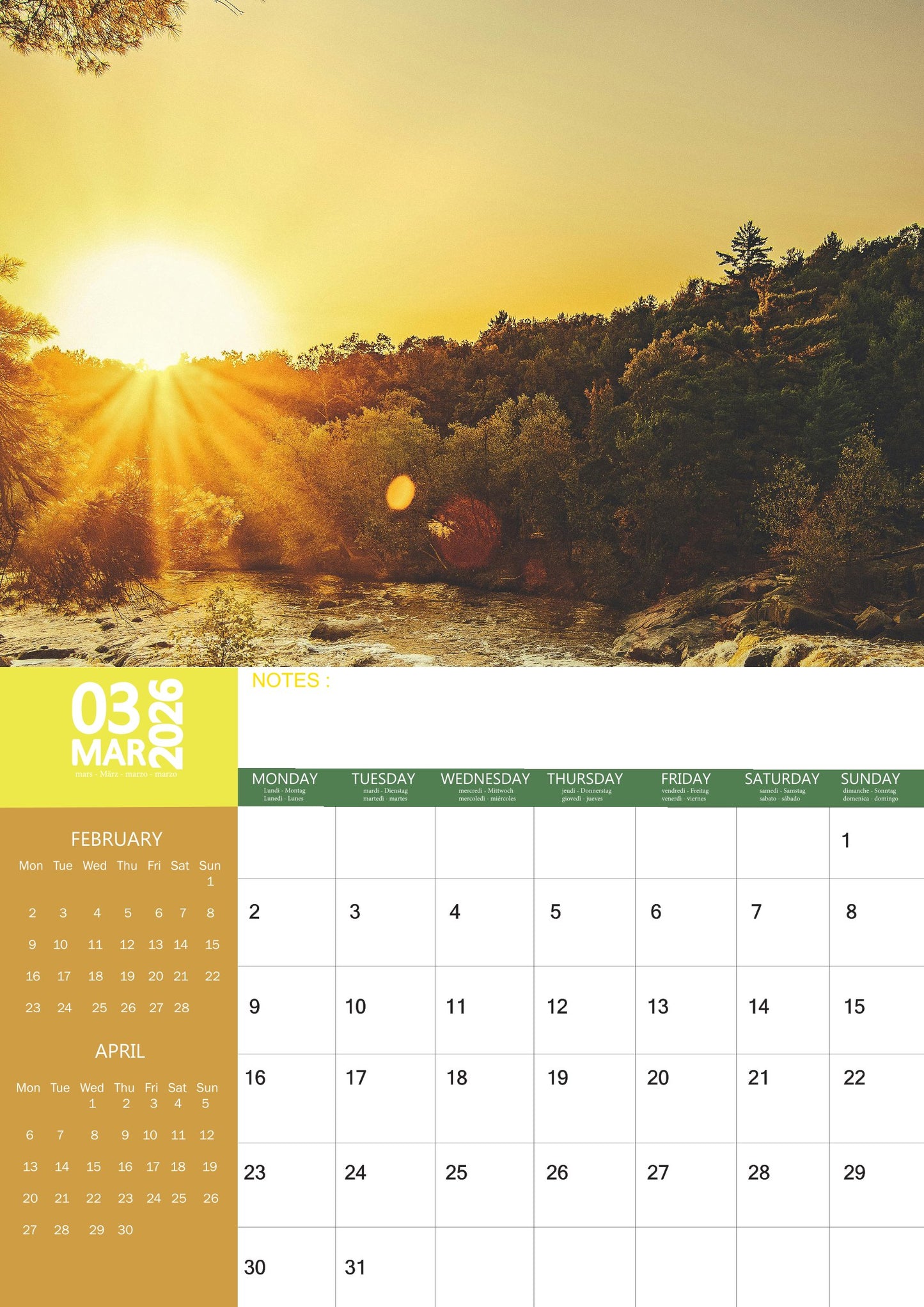 Sunset Natural Calendar 2026 – M-PRA Range