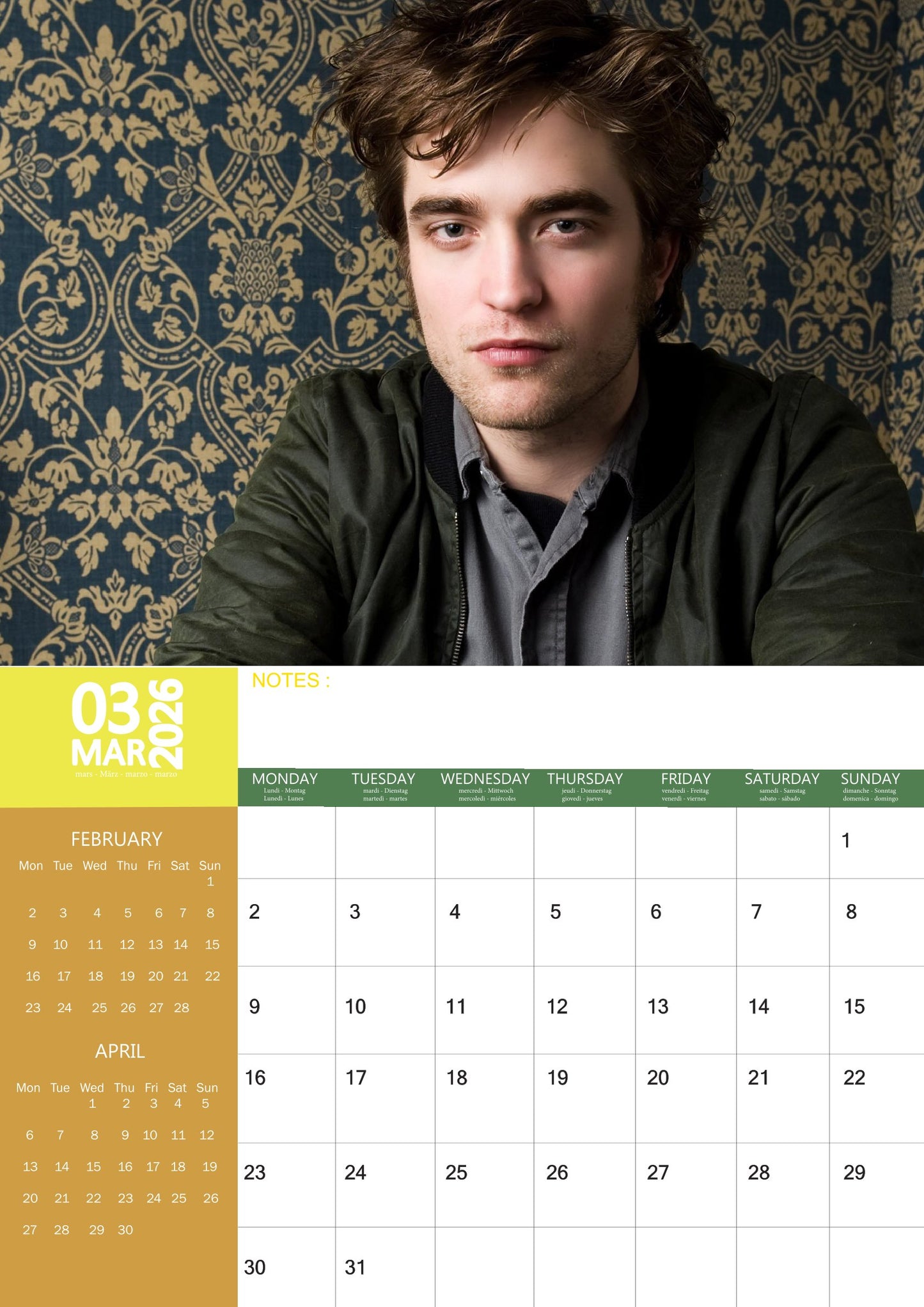 Robert Pattinson Celebrity Calendar 2026 – M-PRA Range