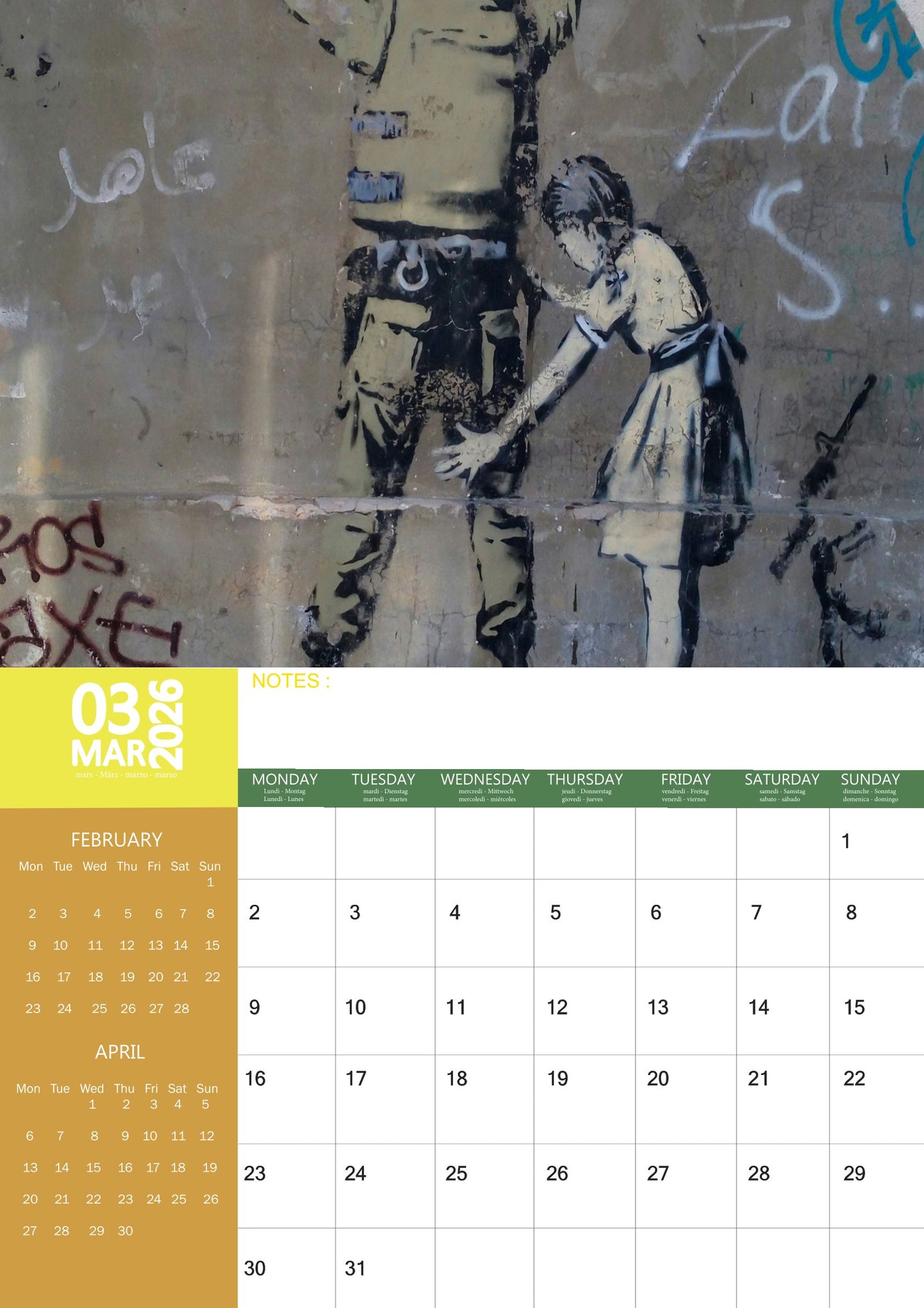 Banksy Graffiti Art Calendar 2026 – M-PRA Range