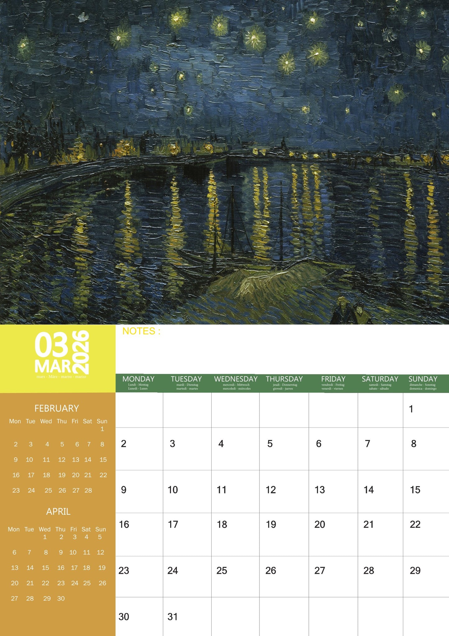 Van Gogh Art Calendar 2026 – M-PRA Range