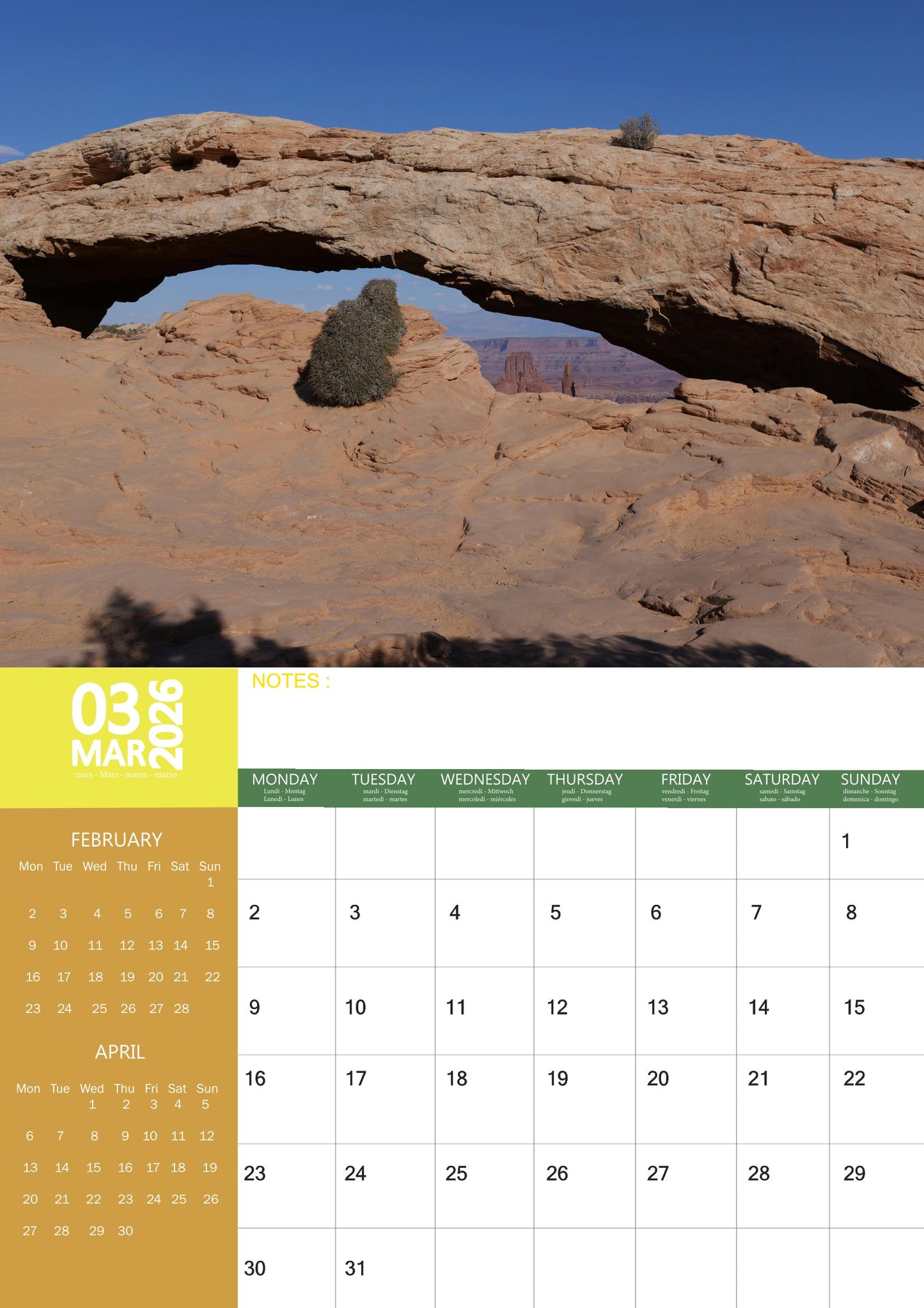 Desert Natural Calendar 2026 – M-PRA Range