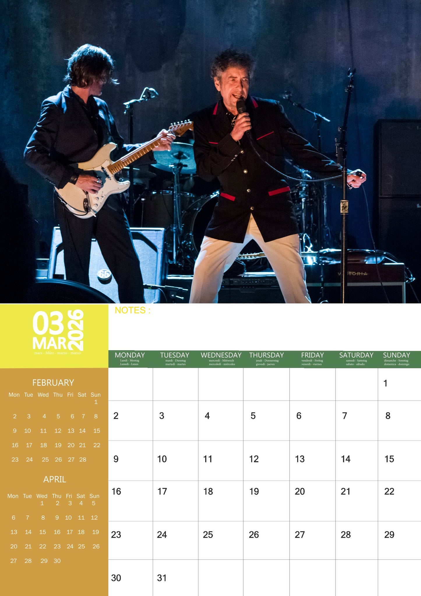 Bob Dylan Music Calendar 2026 – M-PRA Range