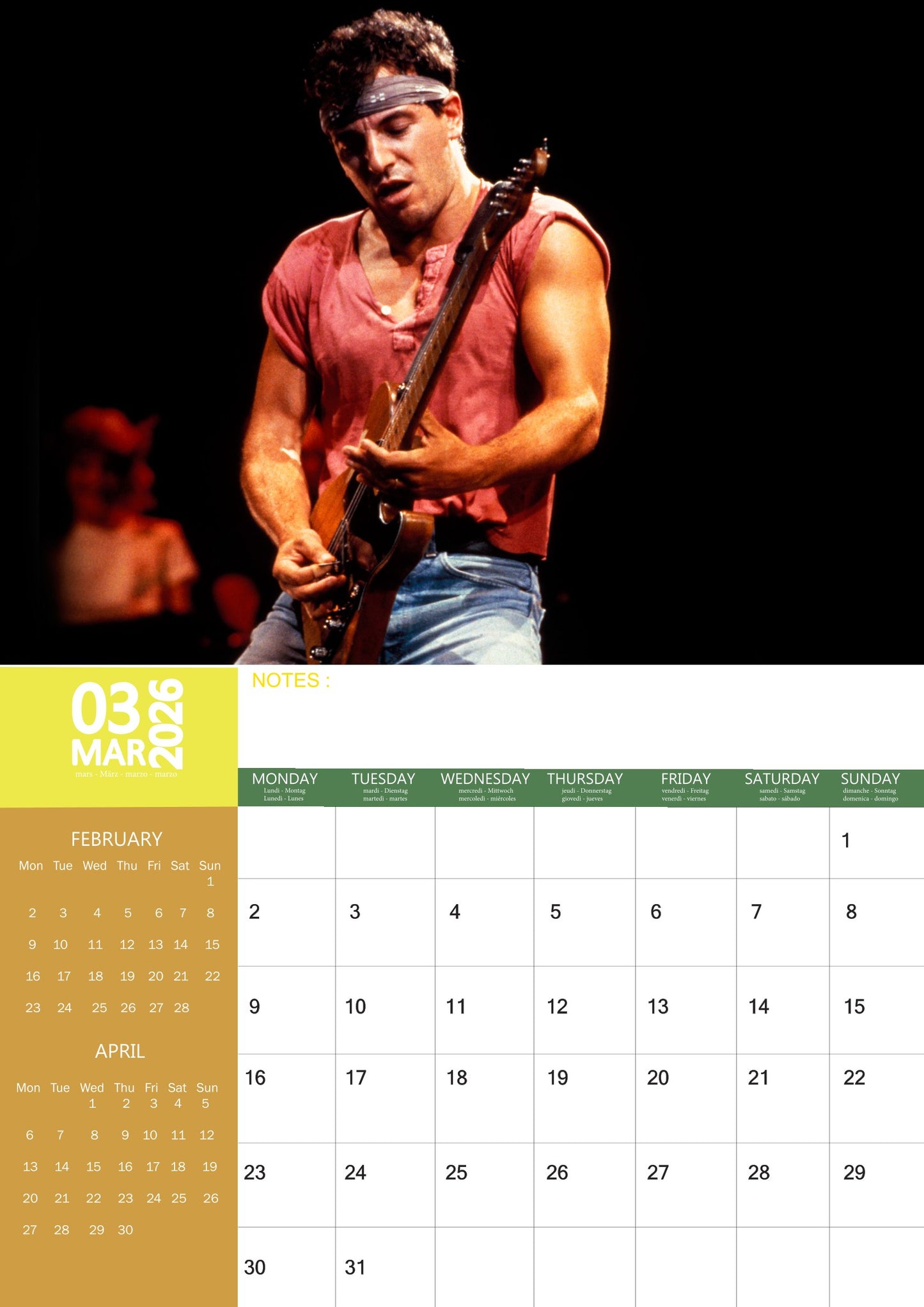 Bruce Springsteen Music Calendar 2026 – M-PRA Range