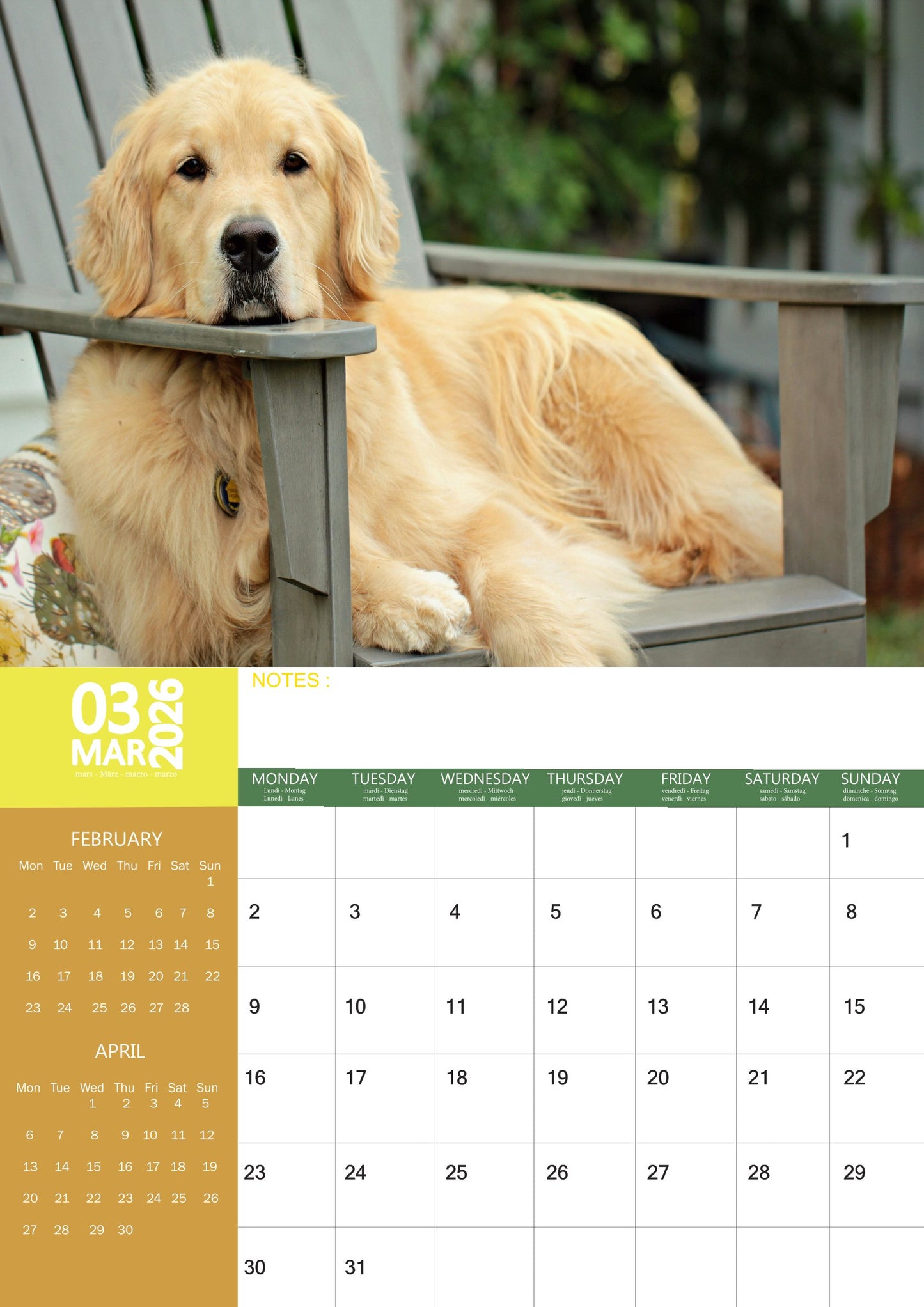Golden Retriever Dog Calendar 2026 – M-PRA Range