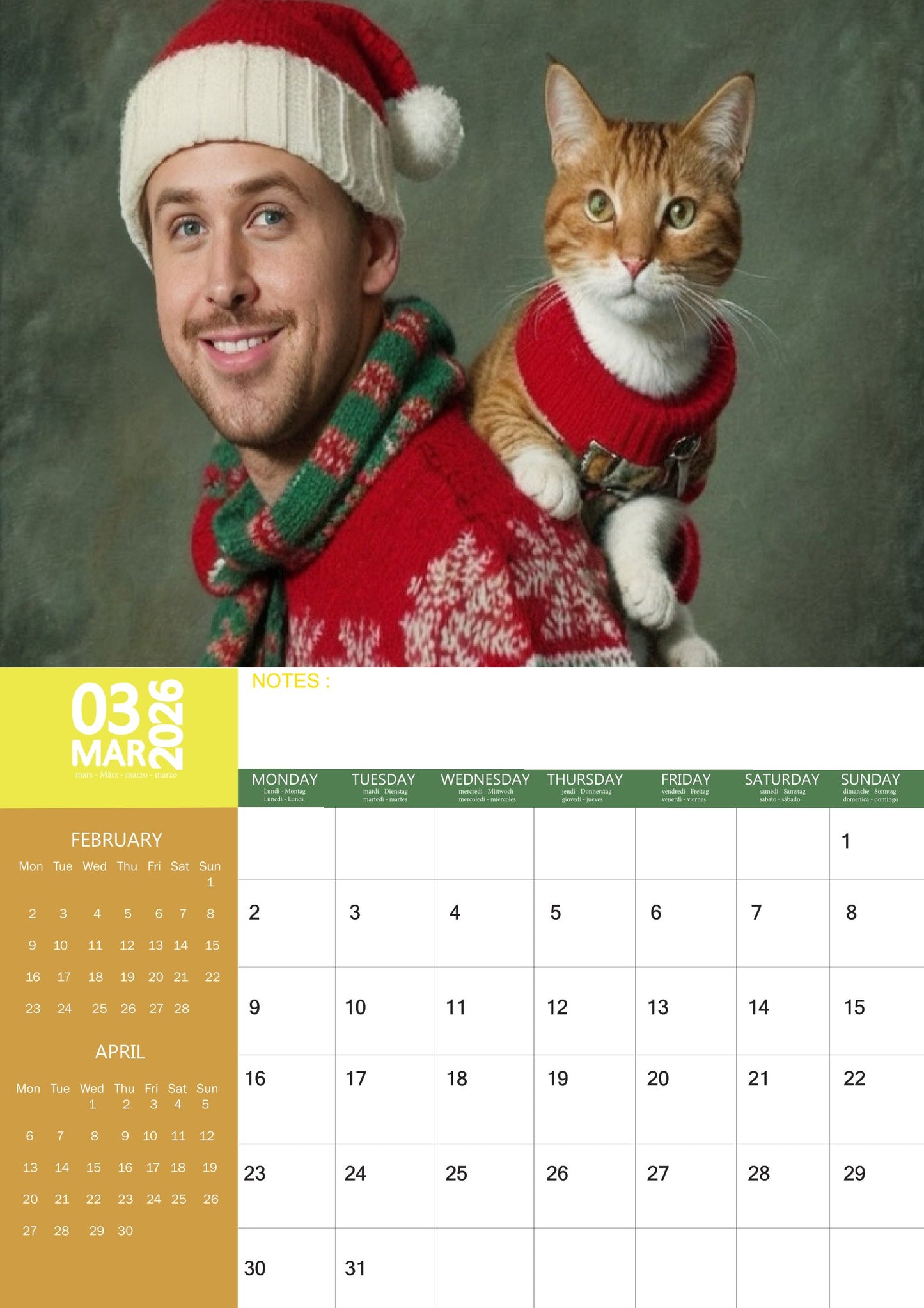 Ryan Gosling Celebrity Calendar 2026 – M-PRA Range