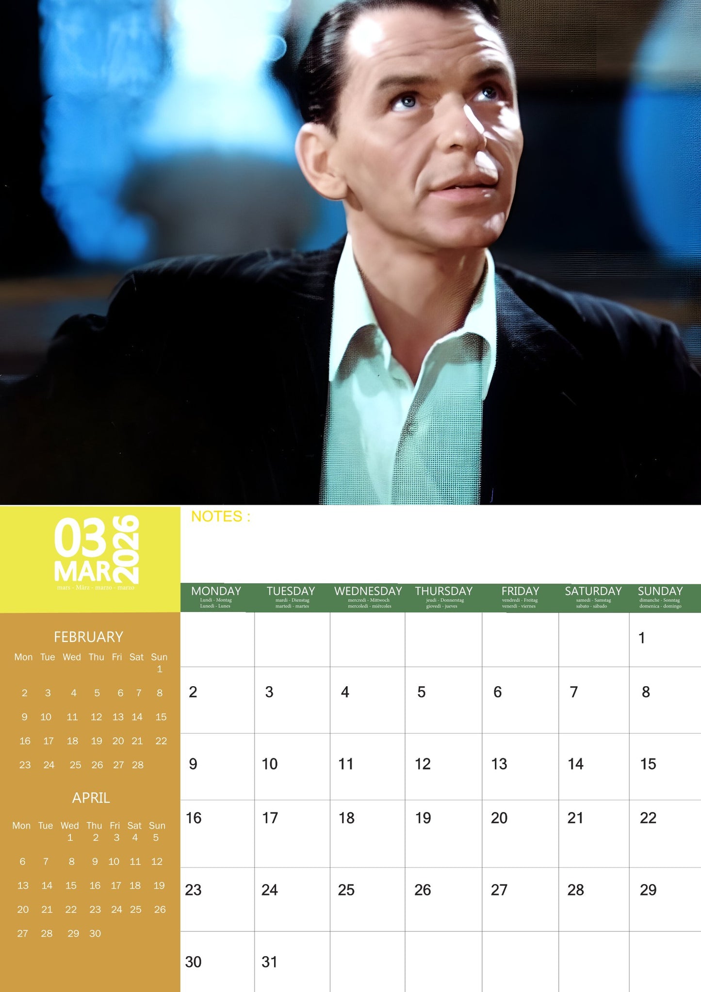 Frank Sinatra Music Calendar 2026 – M-PRA Range
