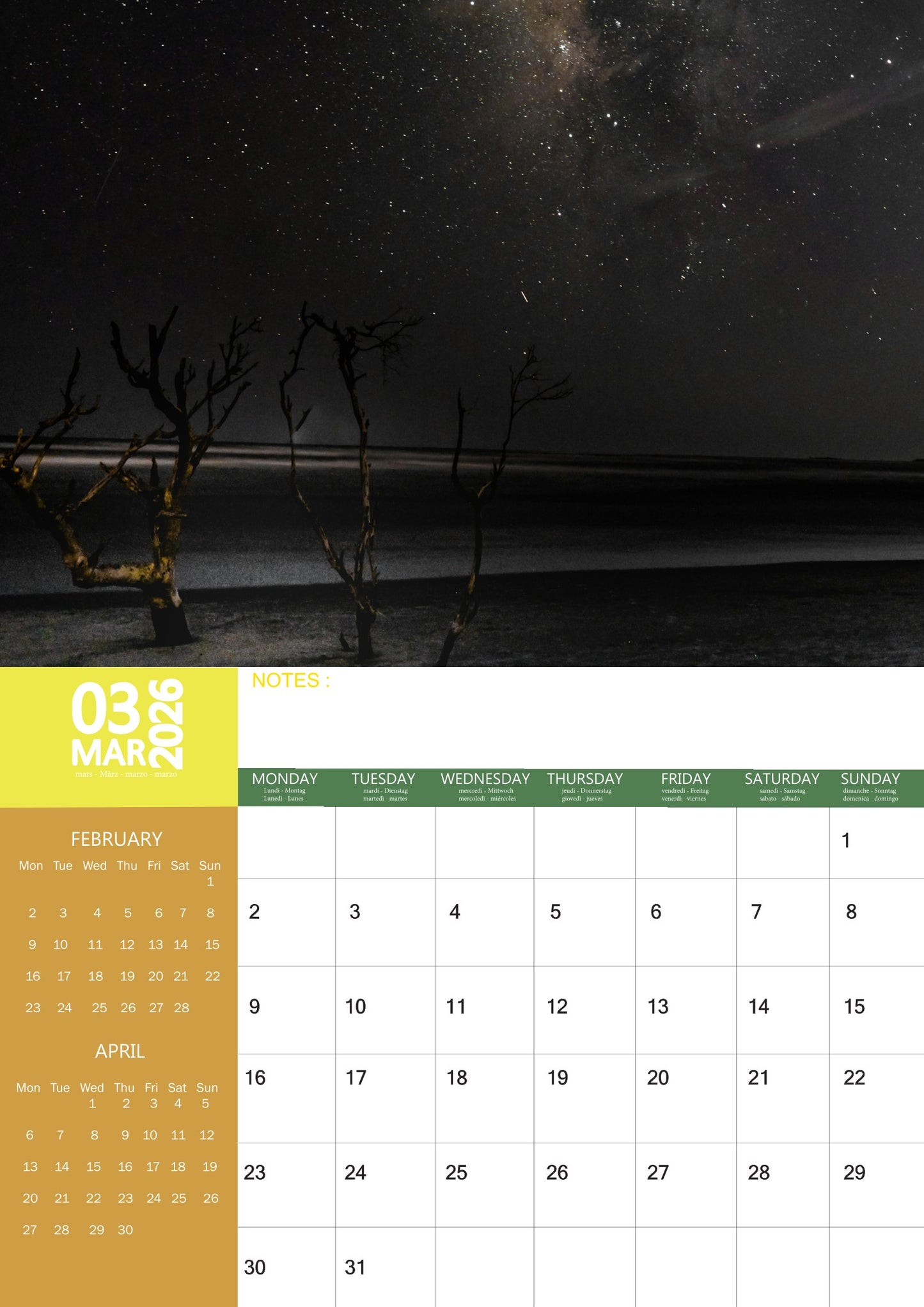 Astronomy Natural Calendar 2026 – M-PRA Range