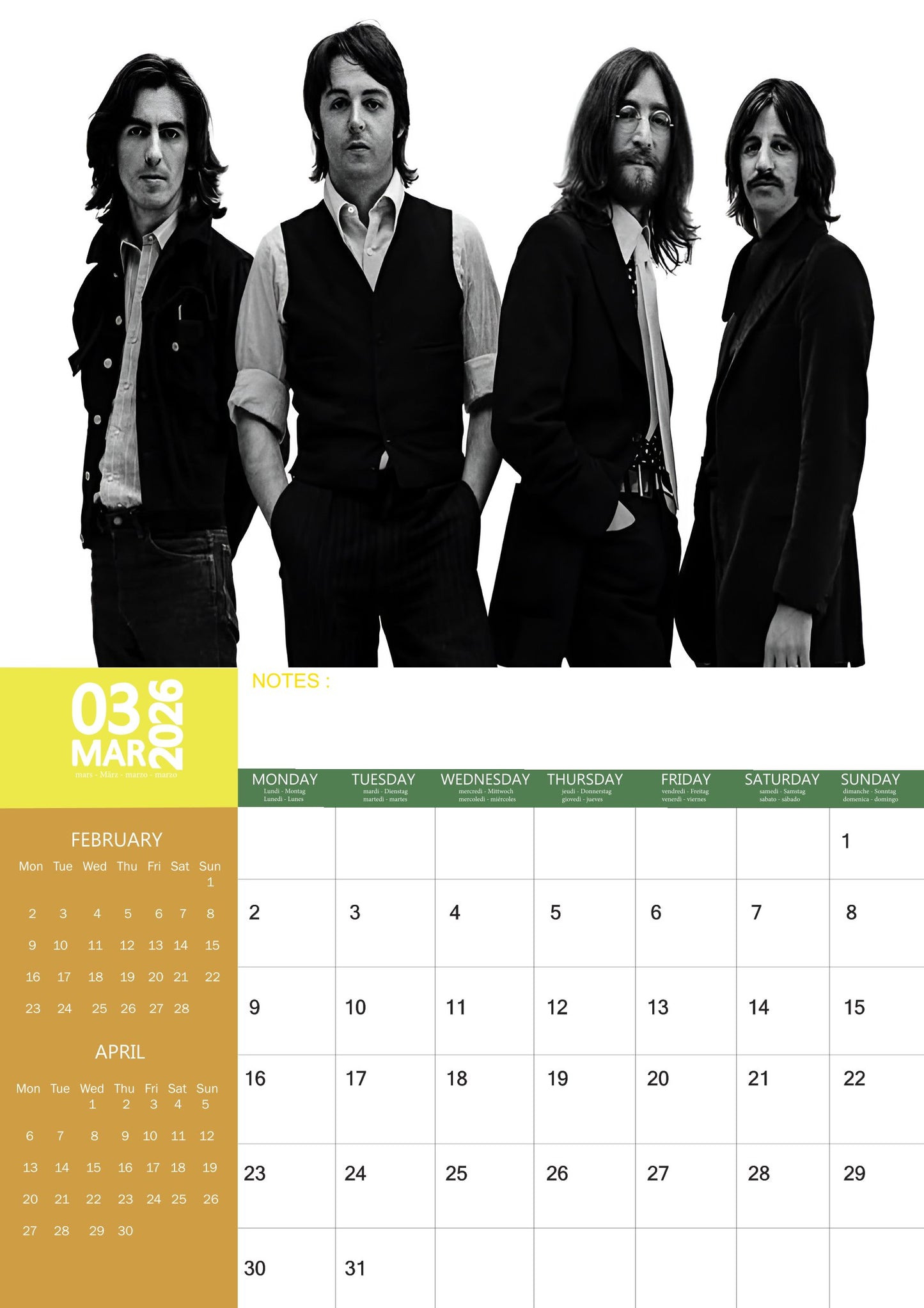 The Beatles Music Calendar 2026 – M-PRA Range