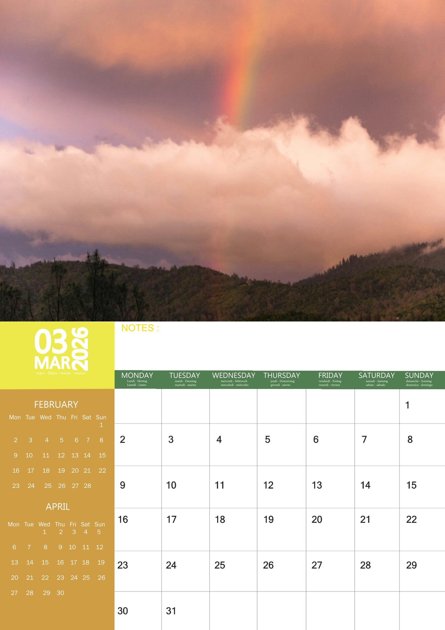 Rainbow Natural Calendar 2026 – M-PRA Range