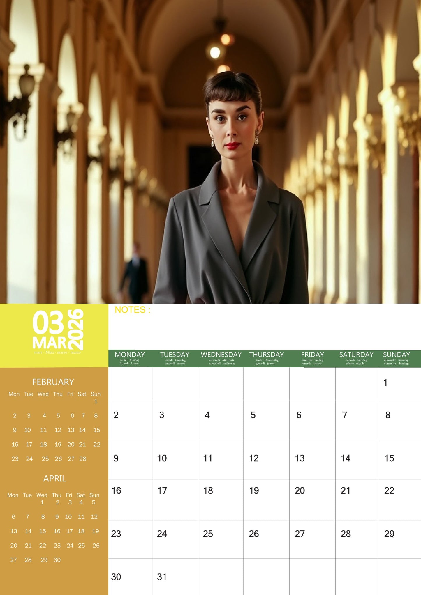 Audrey Hepburn Celebrity Calendar 2026 – M-PRA Range