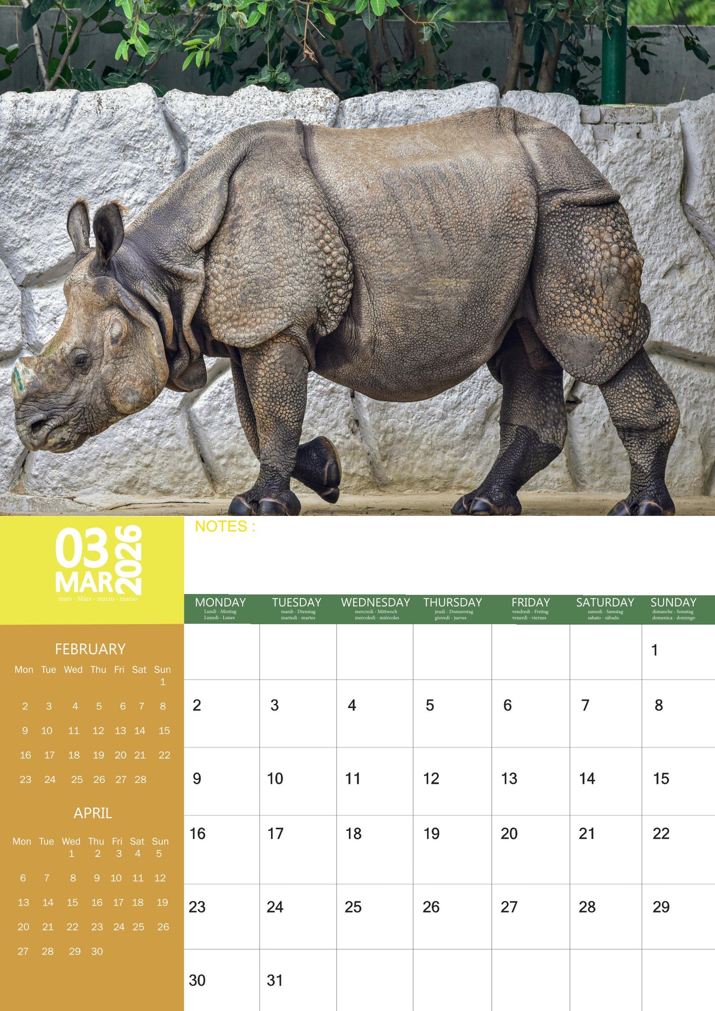 Rhinos Calendar 2026 – M-PRA Range