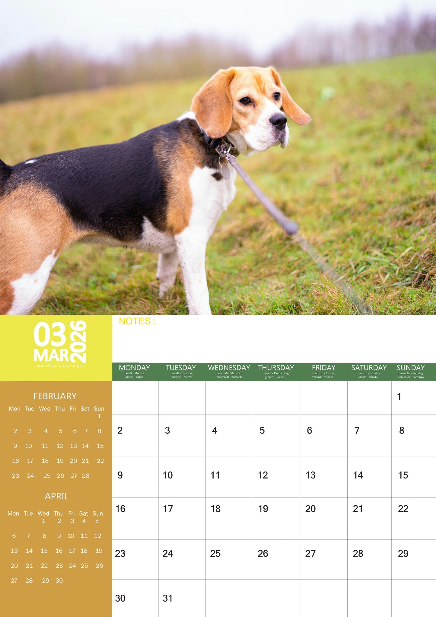 Beagle Dog Calendar 2026 – M-PRA Range