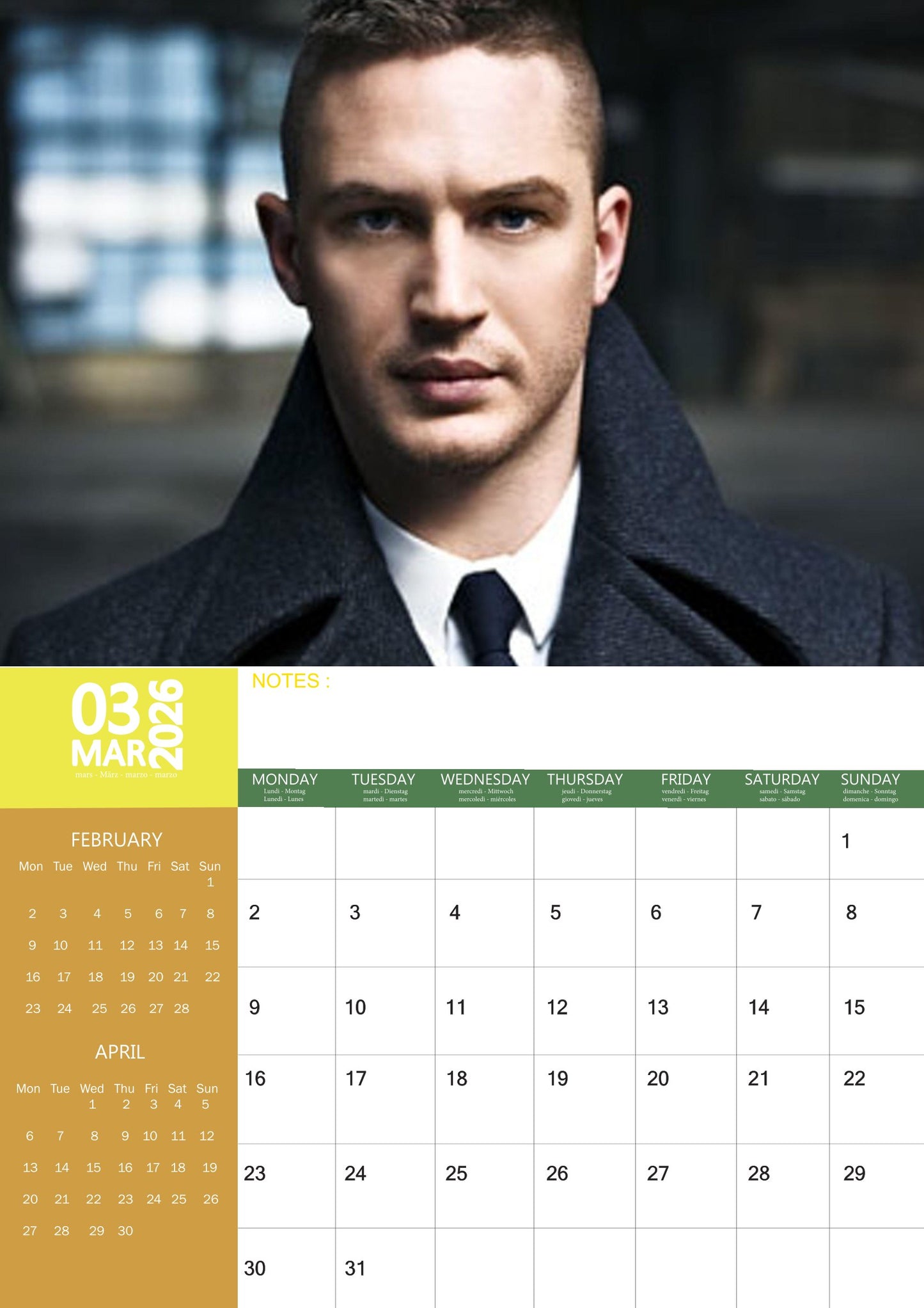 Tom Hardy Celebrity Calendar 2026 – M-PRA Range