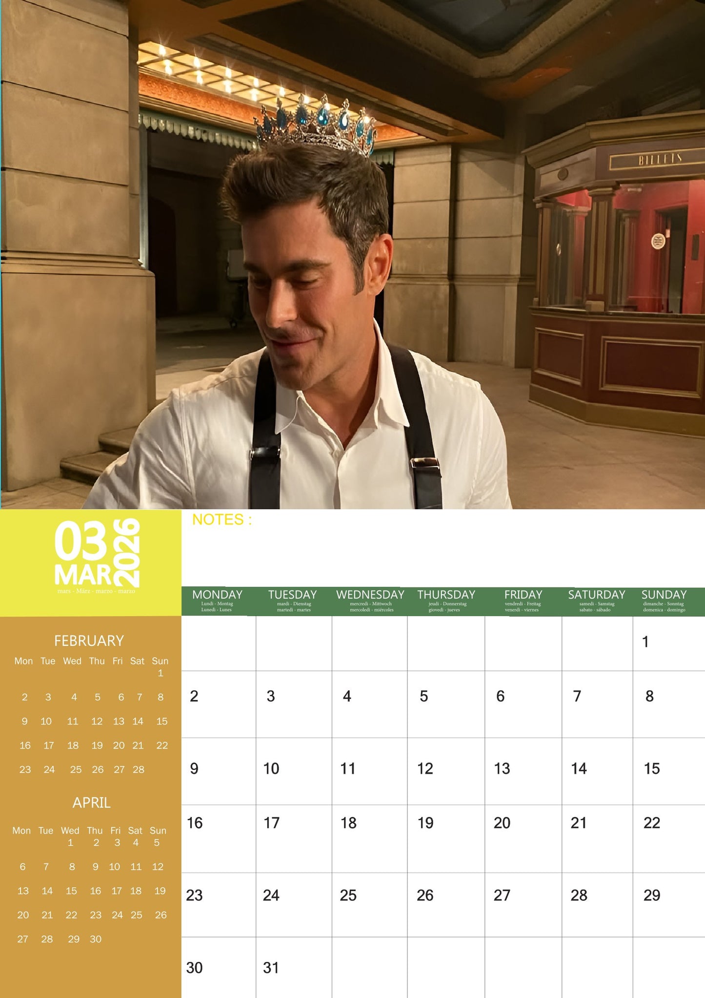 Zac Efron Celebrity Calendar 2026 – M-PRA Range