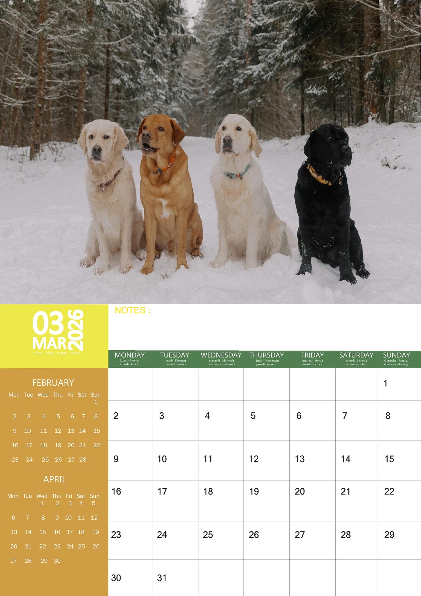 Labrador Retriever Dog Calendar 2026 – M-PRA Range