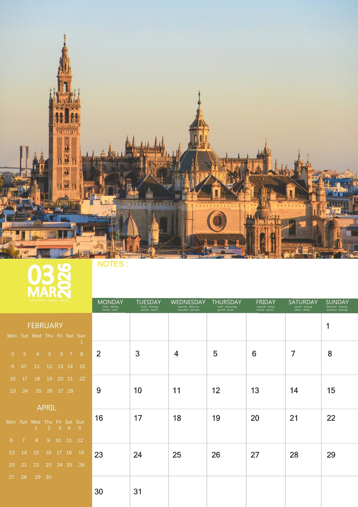 Spain Calendar 2026 – M-PRA Range