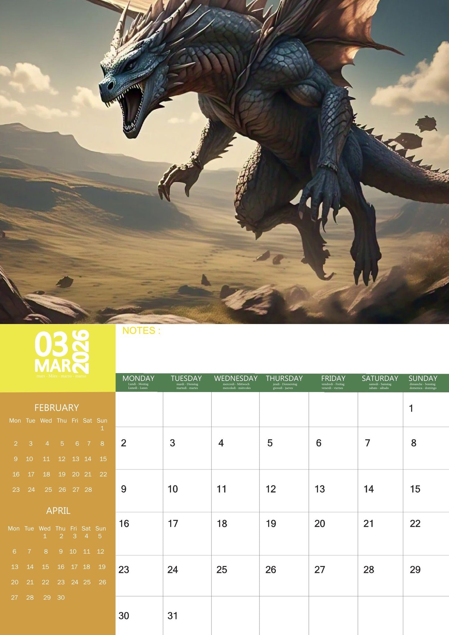 Dragon Fantasy Art Calendar 2026 – M-PRA Range