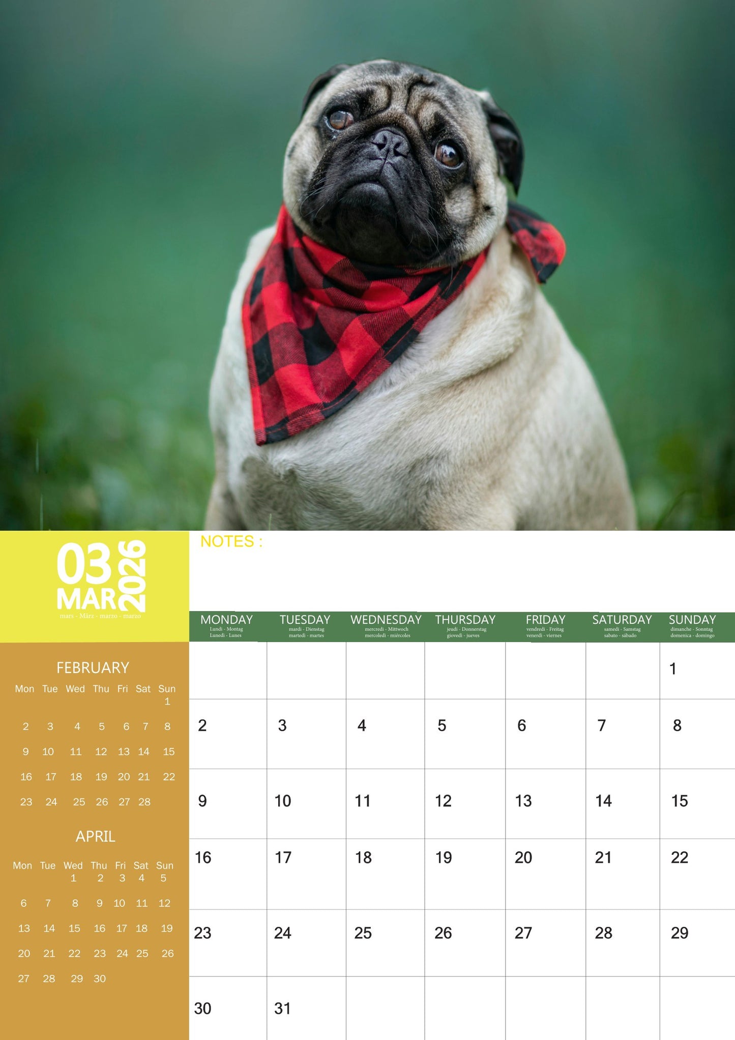 Pug Dog Calendar 2026 – M-PRA Range