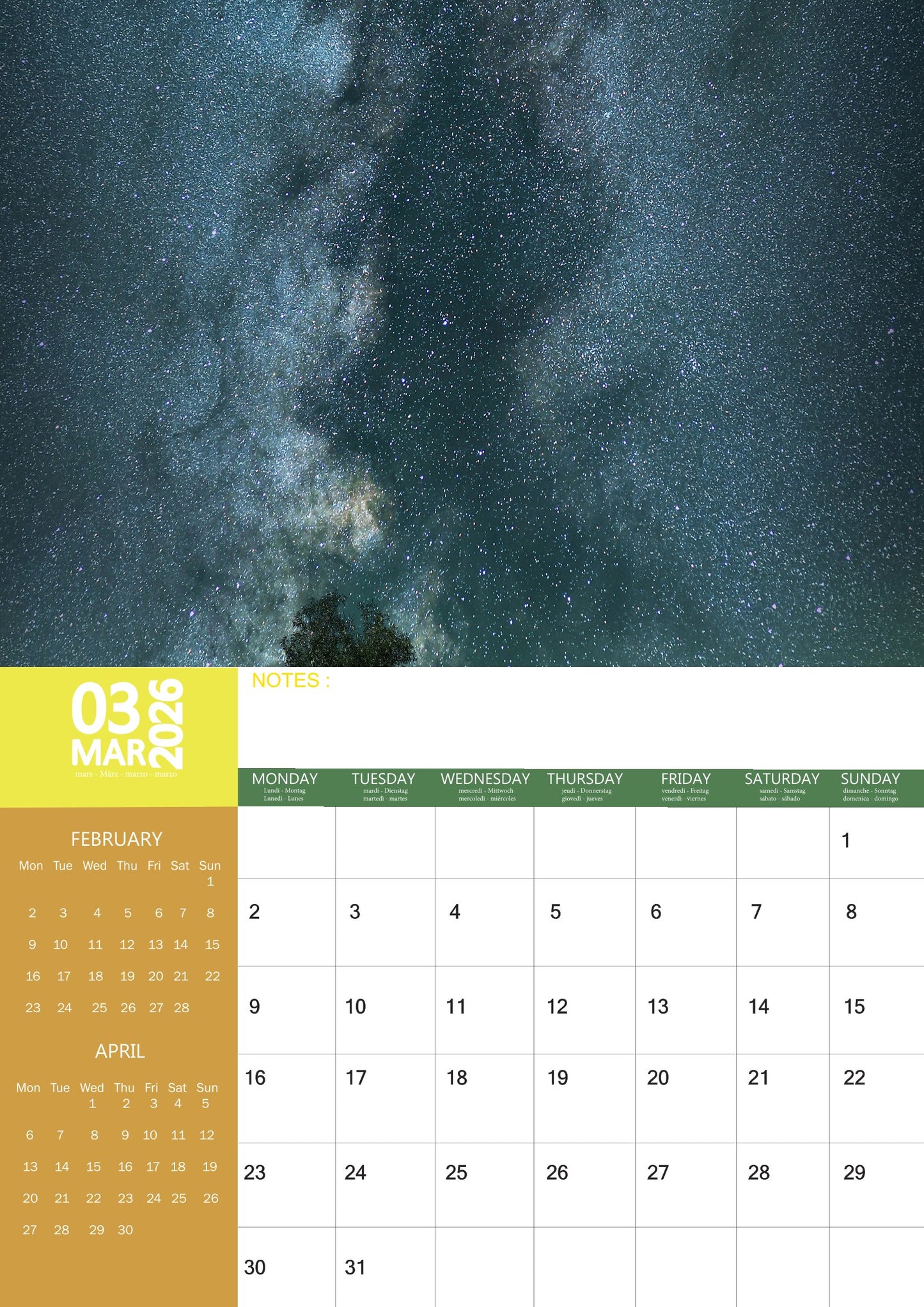 Space Bound Natural Calendar 2026 – M-PRA Range