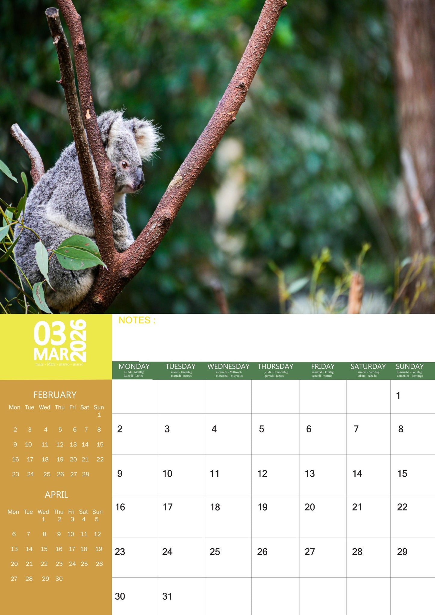 Koalas Calendar 2026 – M-PRA Range