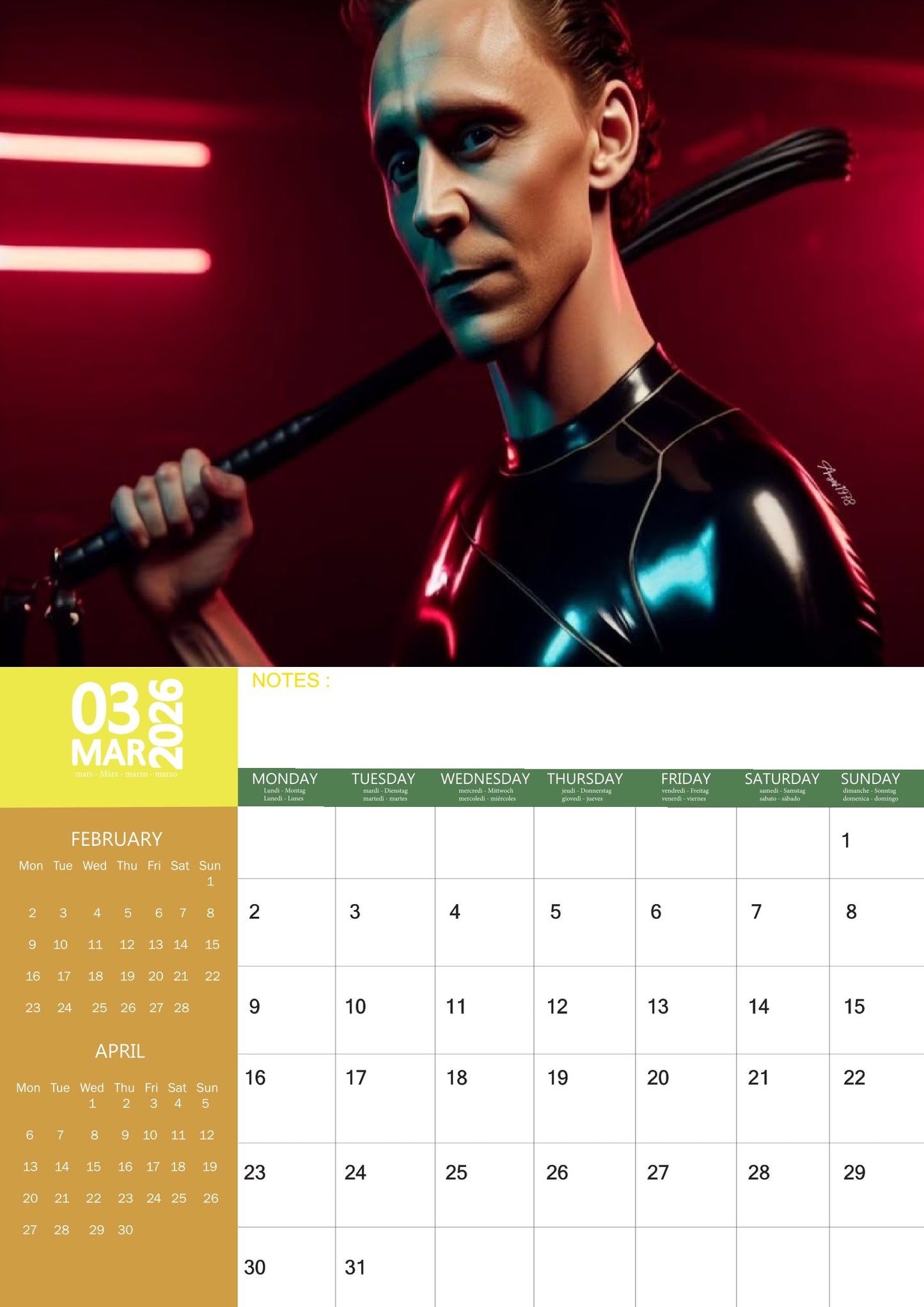 Tom Hiddleston Celebrity Calendar 2026 – M-PRA Range