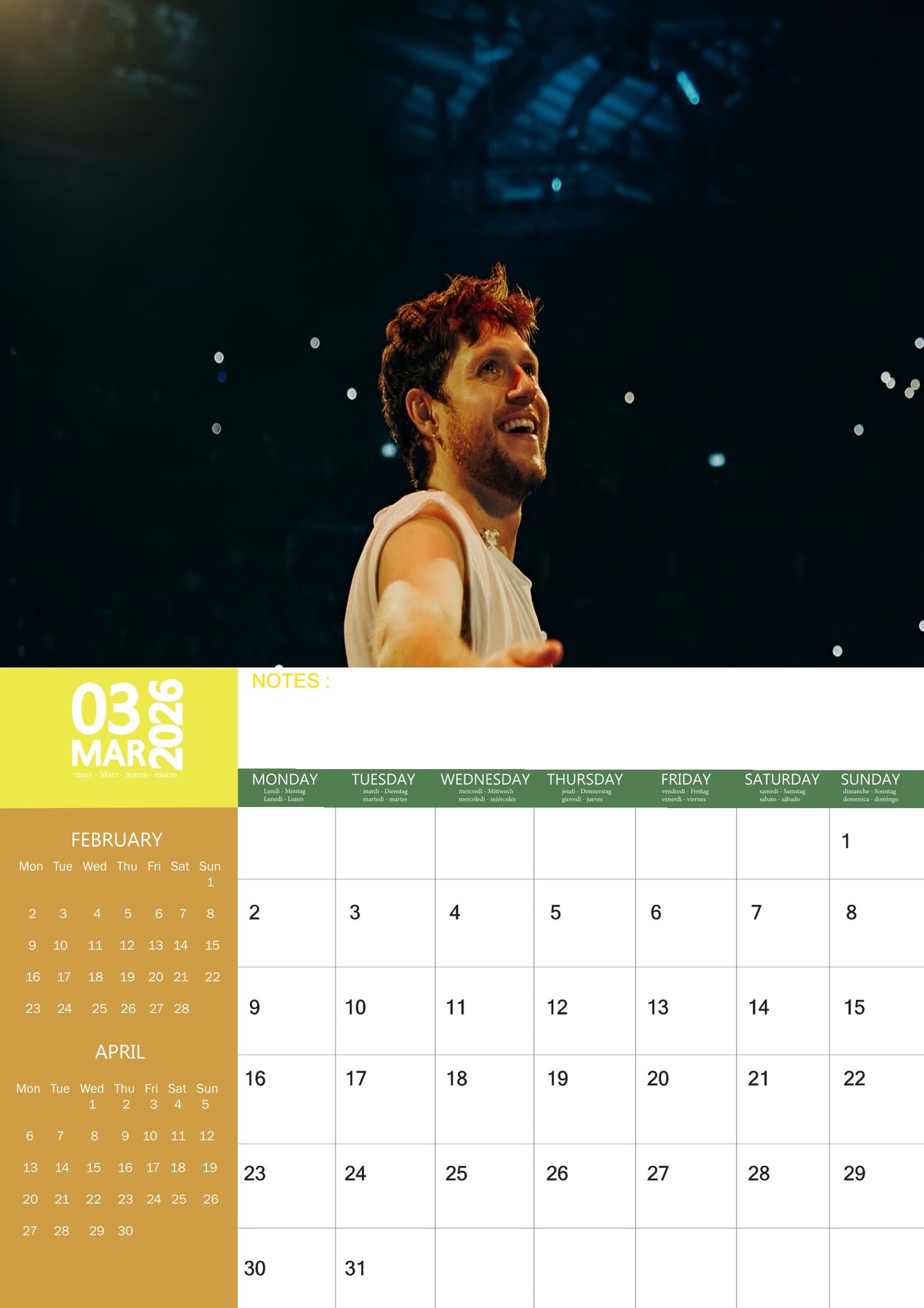 Niall Horan Music Calendar 2026 – M-PRA Range