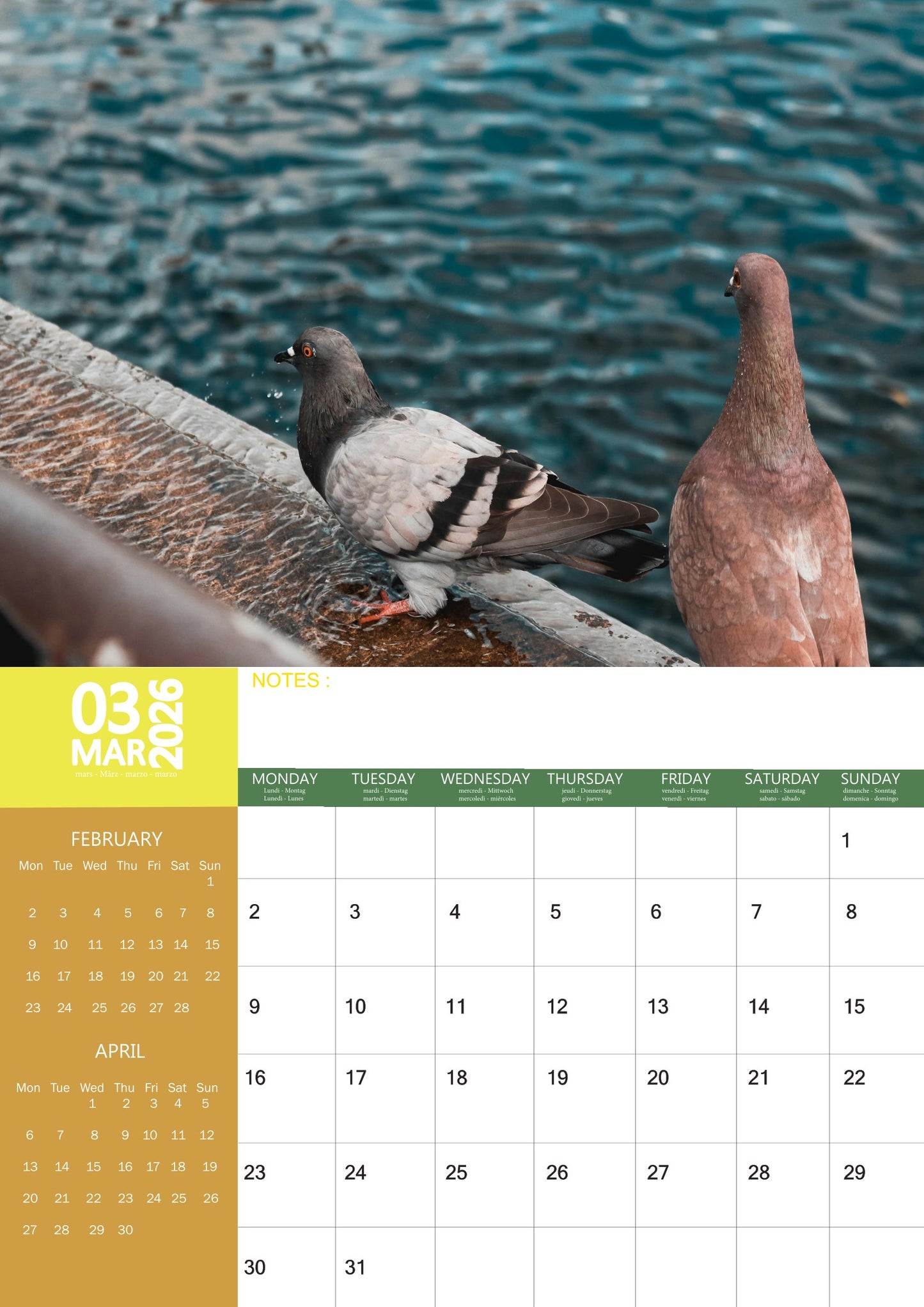Pigeons Calendar 2026 – M-PRA Range