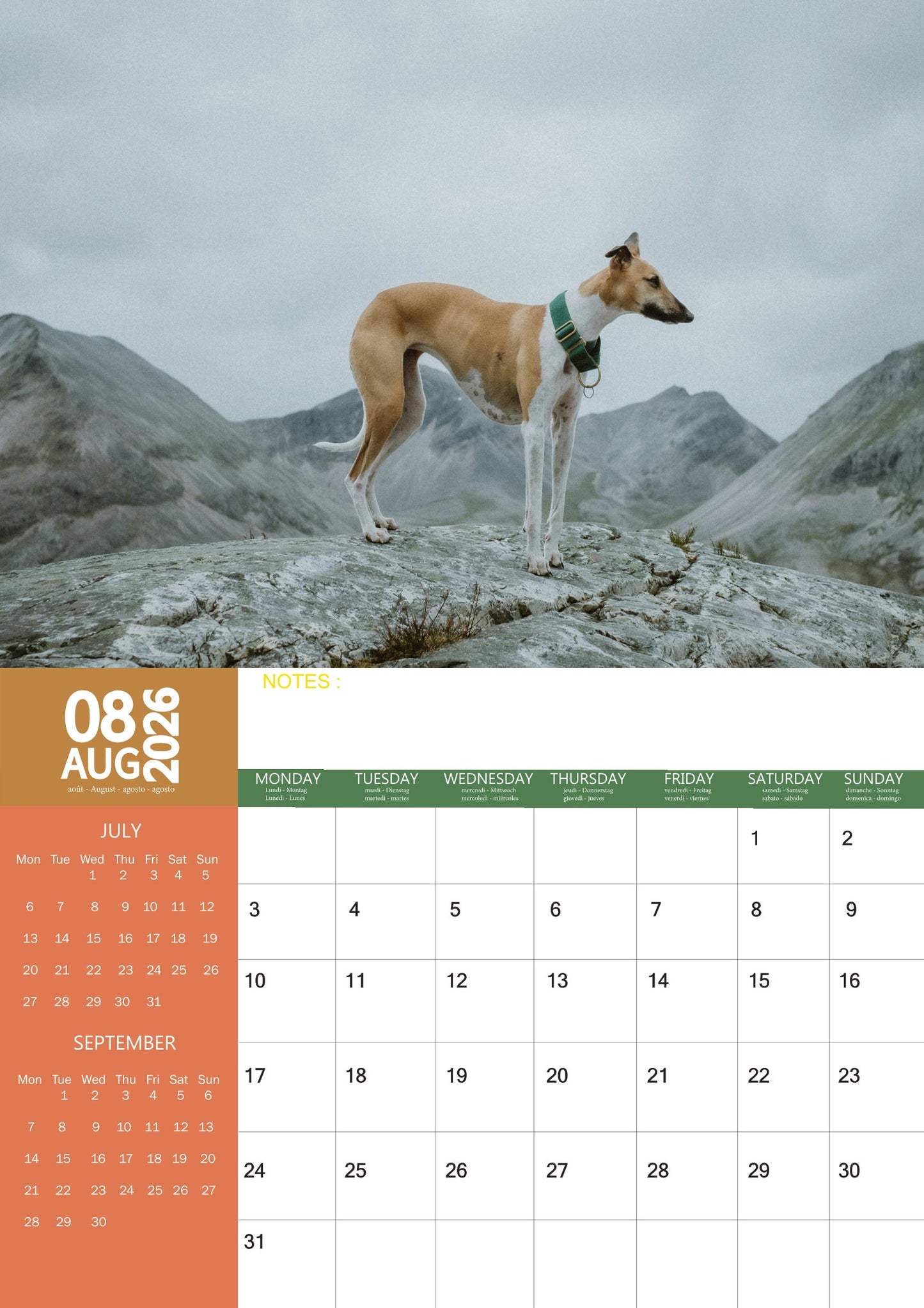 Whippet Dog Calendar 2026 – M-PRA Range