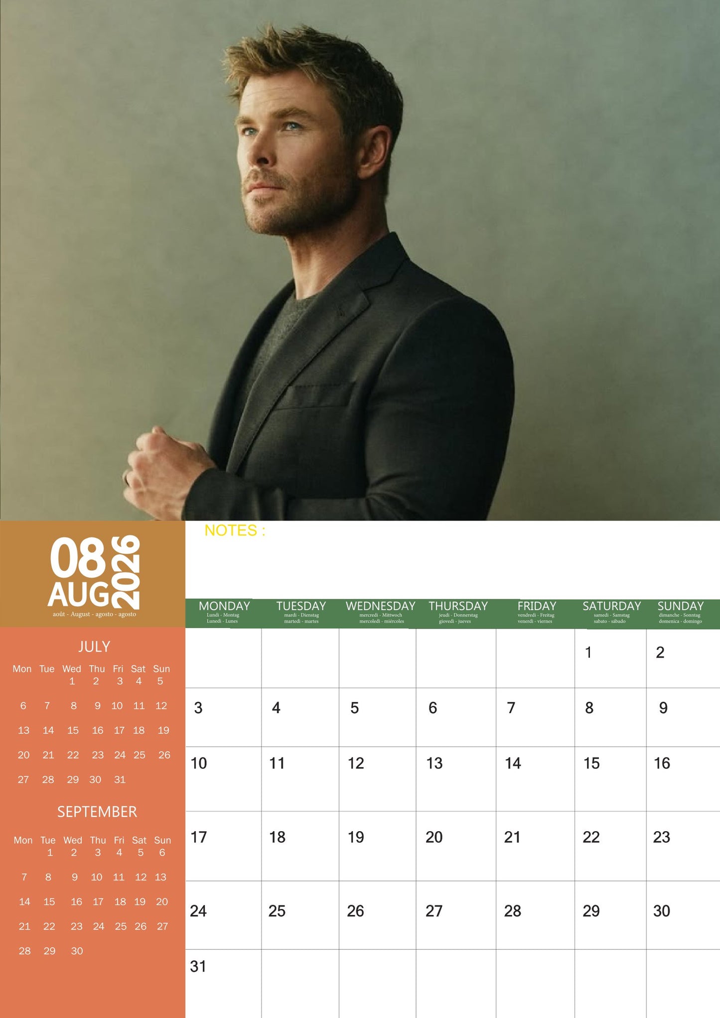 Chris Hemsworth Celebrity Calendar 2026 – M-PRA Range