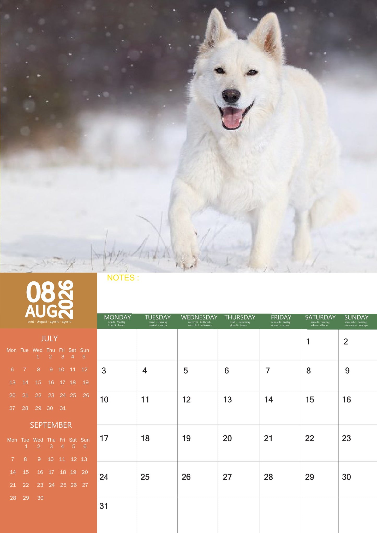 White German Shepard Dog Calendar 2026 – M-PRA Range