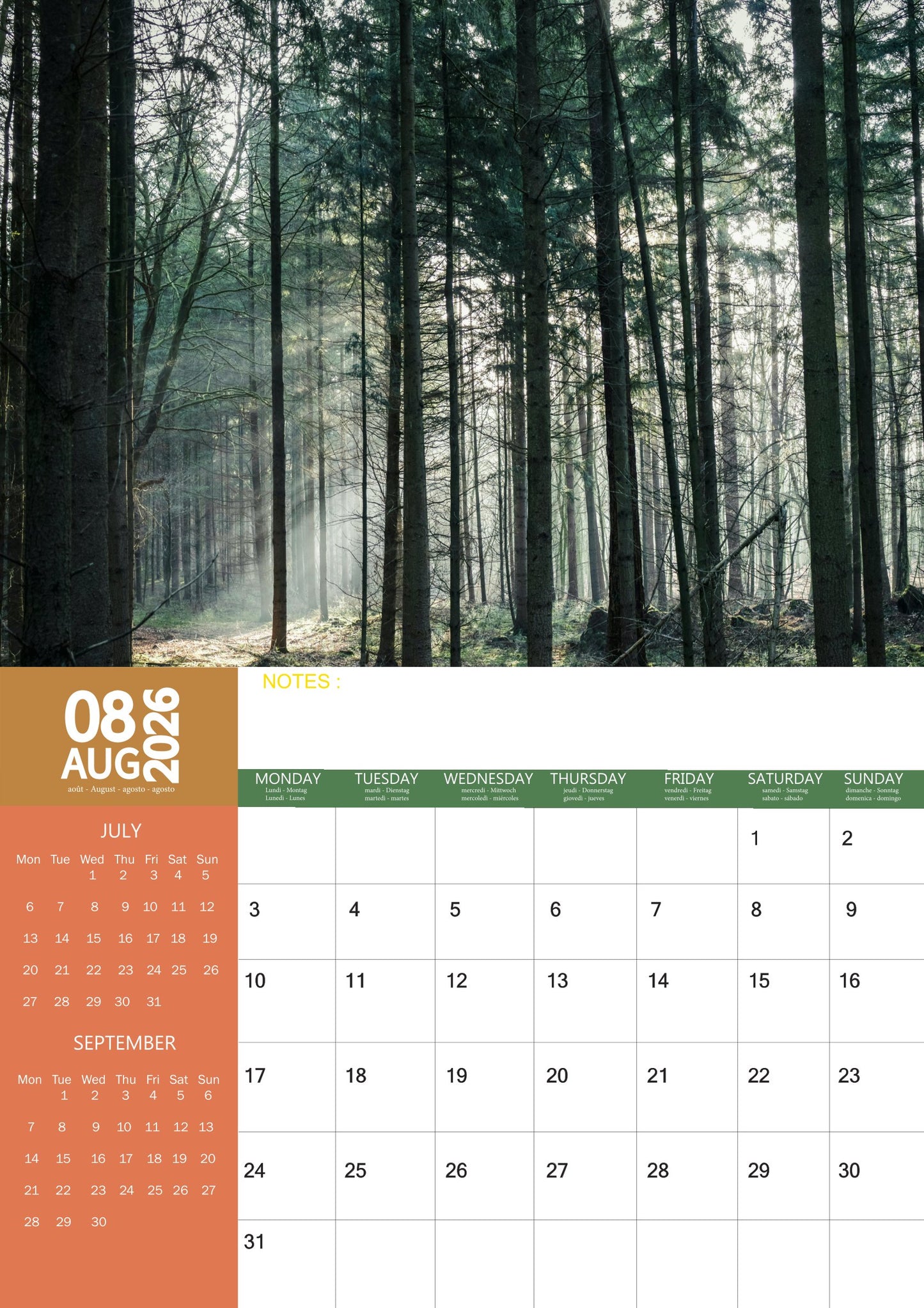 Deep Forest Natural Calendar 2026 – M-PRA Range