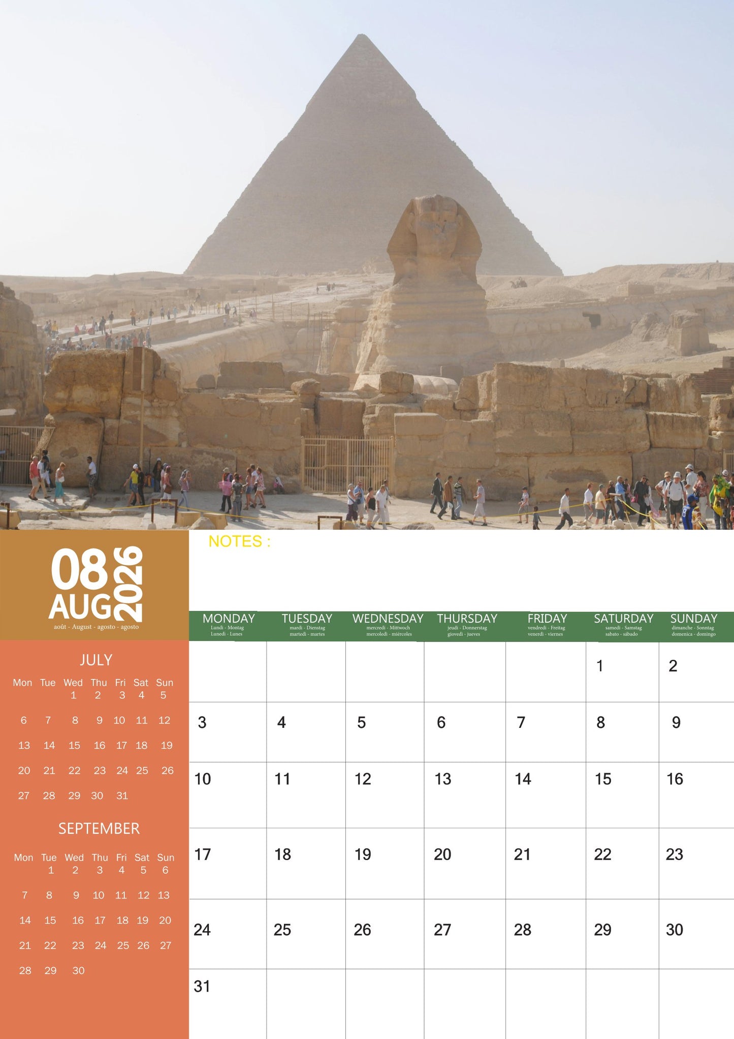 Egypt Calendar 2026 – M-PRA Range