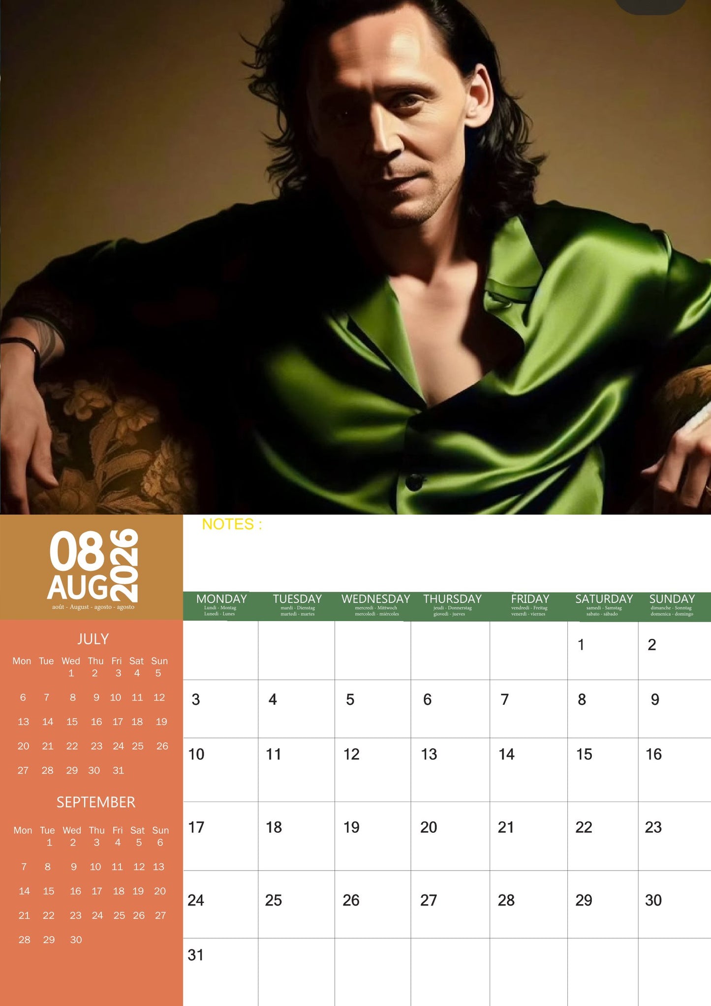 Tom Hiddleston Celebrity Calendar 2026 – M-PRA Range