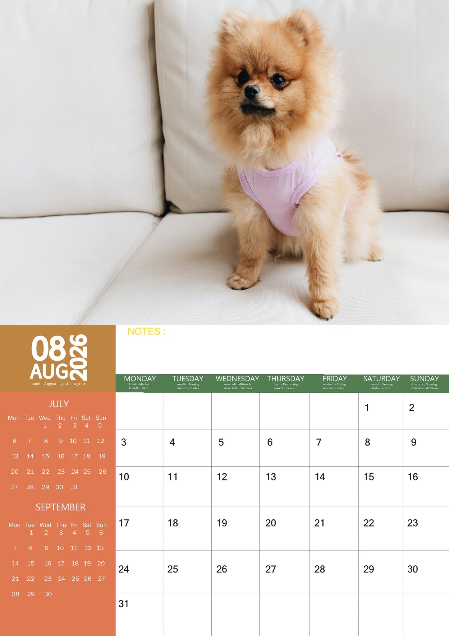 Pomeranian Dog Calendar 2026 – M-PRA Range
