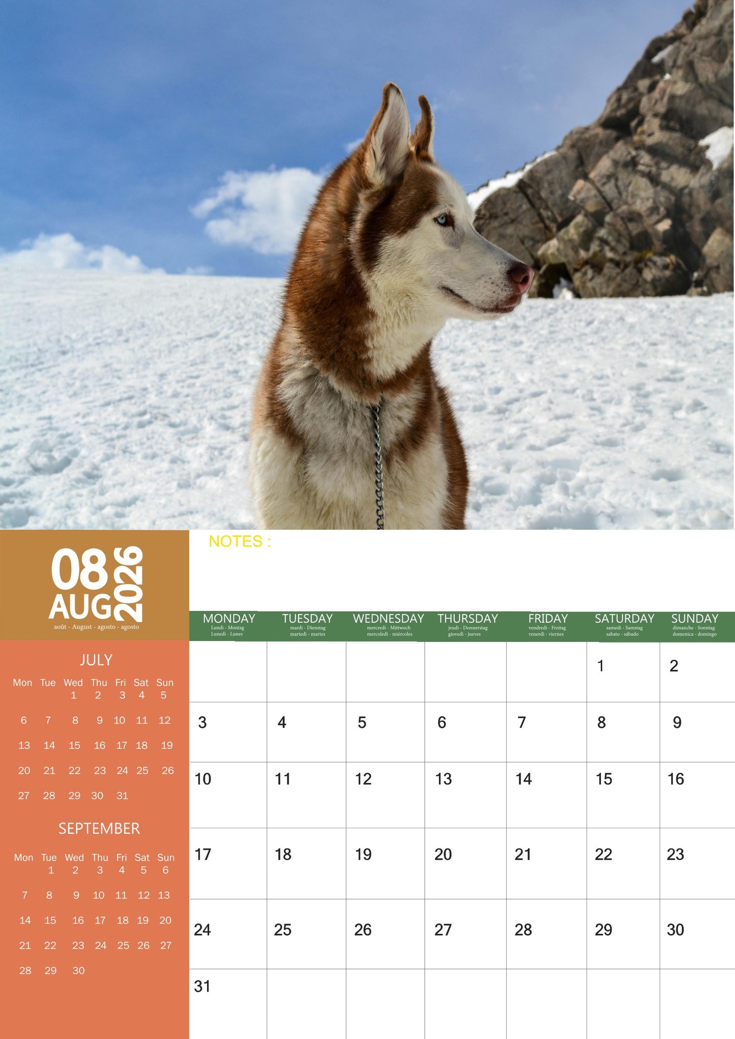 Alaskan Malamute Dog Calendar 2026 – M-PRA Range