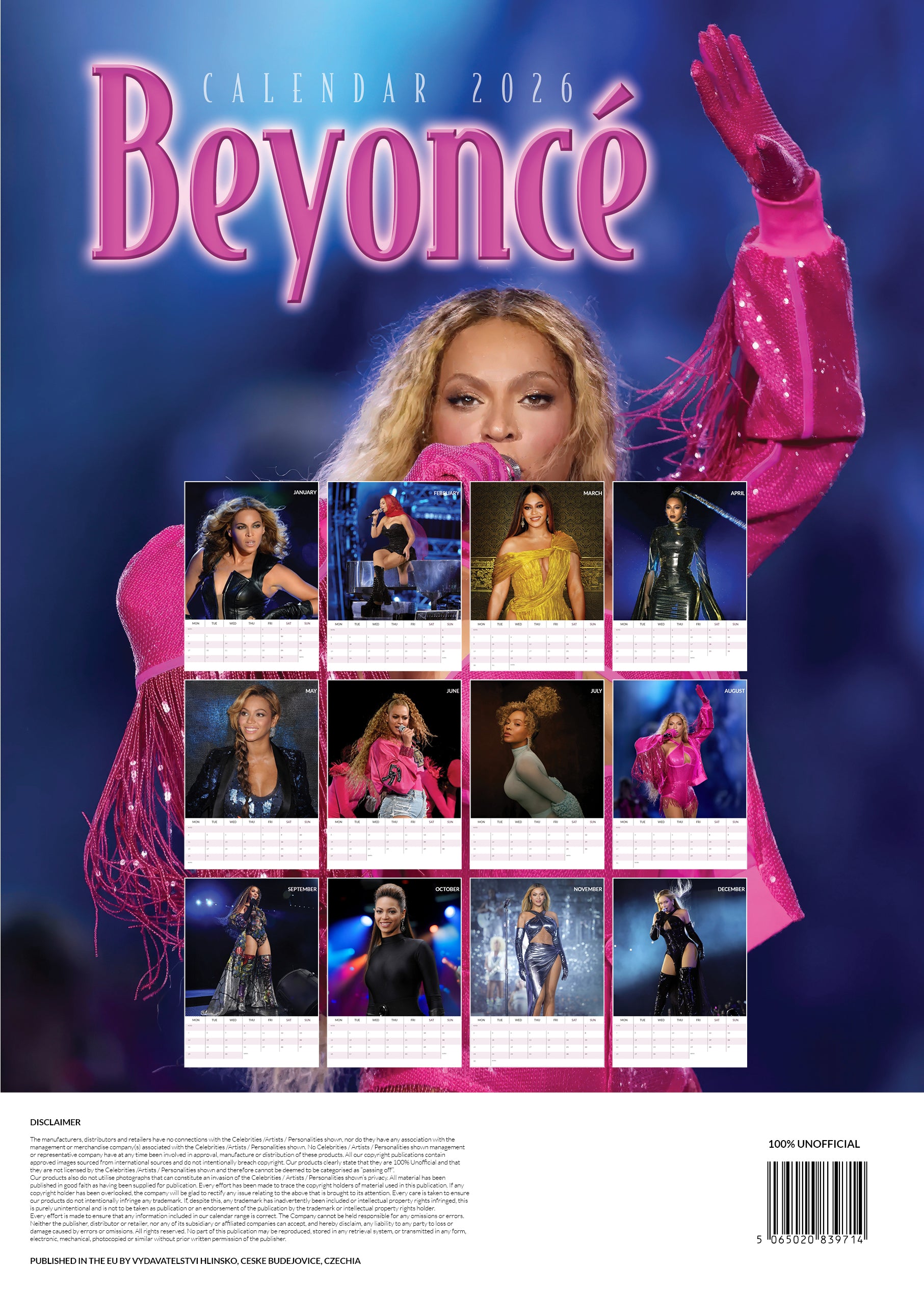 Beyonc 2026 Calendar Wall Calendar M PRA Beyonce14 