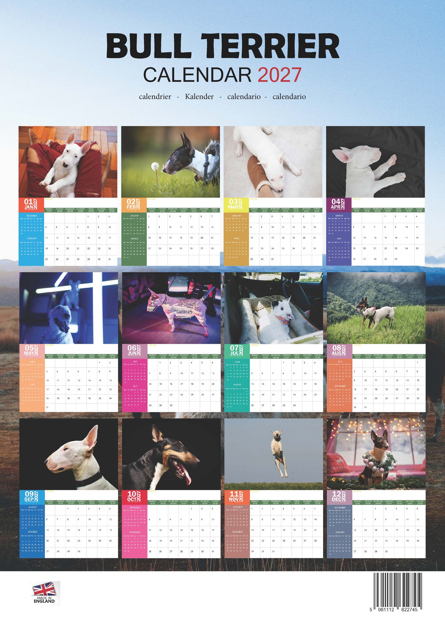 Bull Terrier Dog Calendar 2027 – M-PRA Range